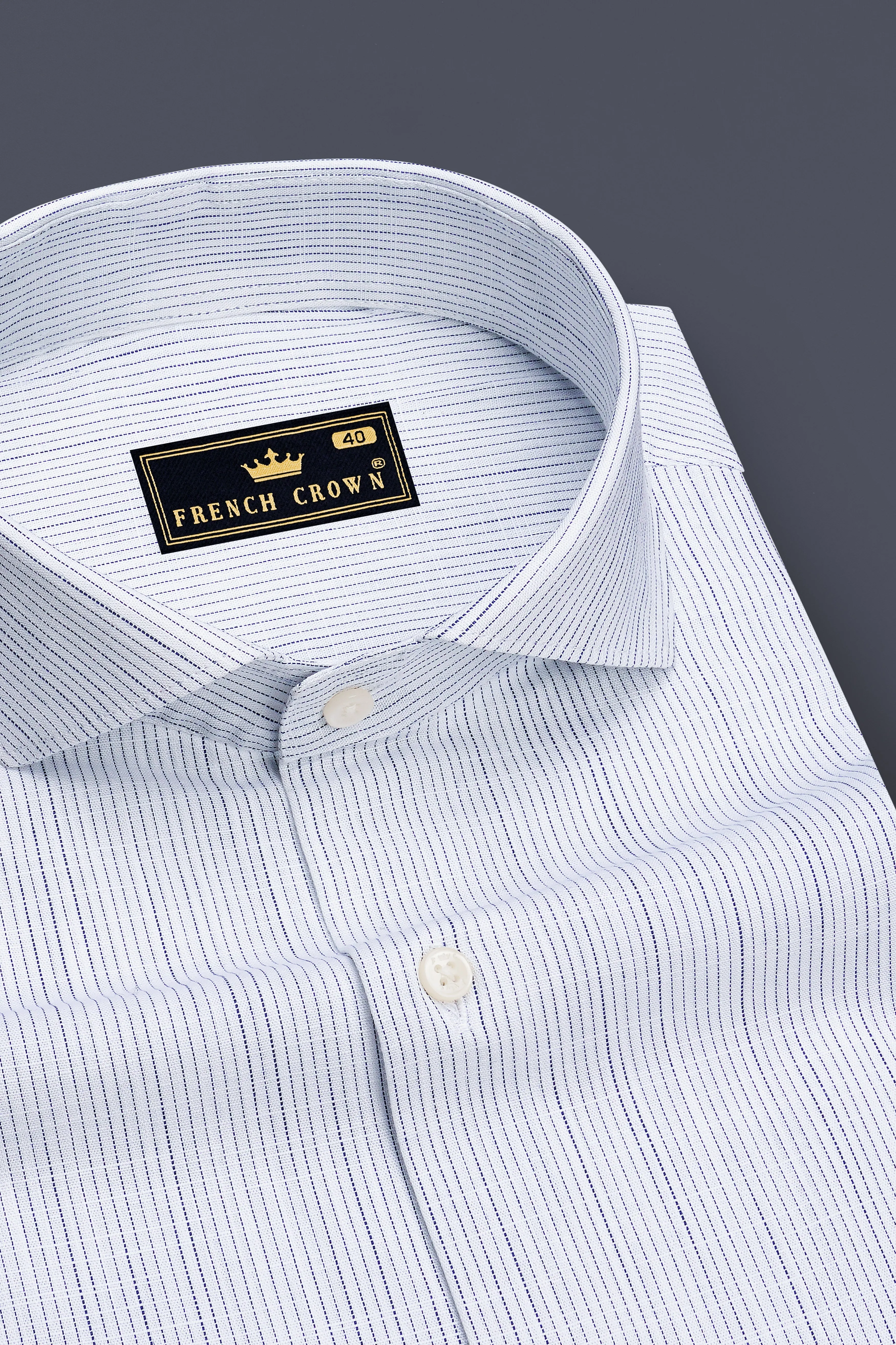 Caligo-Bright White Striped Luxurious Linen Dress Shirt sold by French Crown product image thumbnail 2