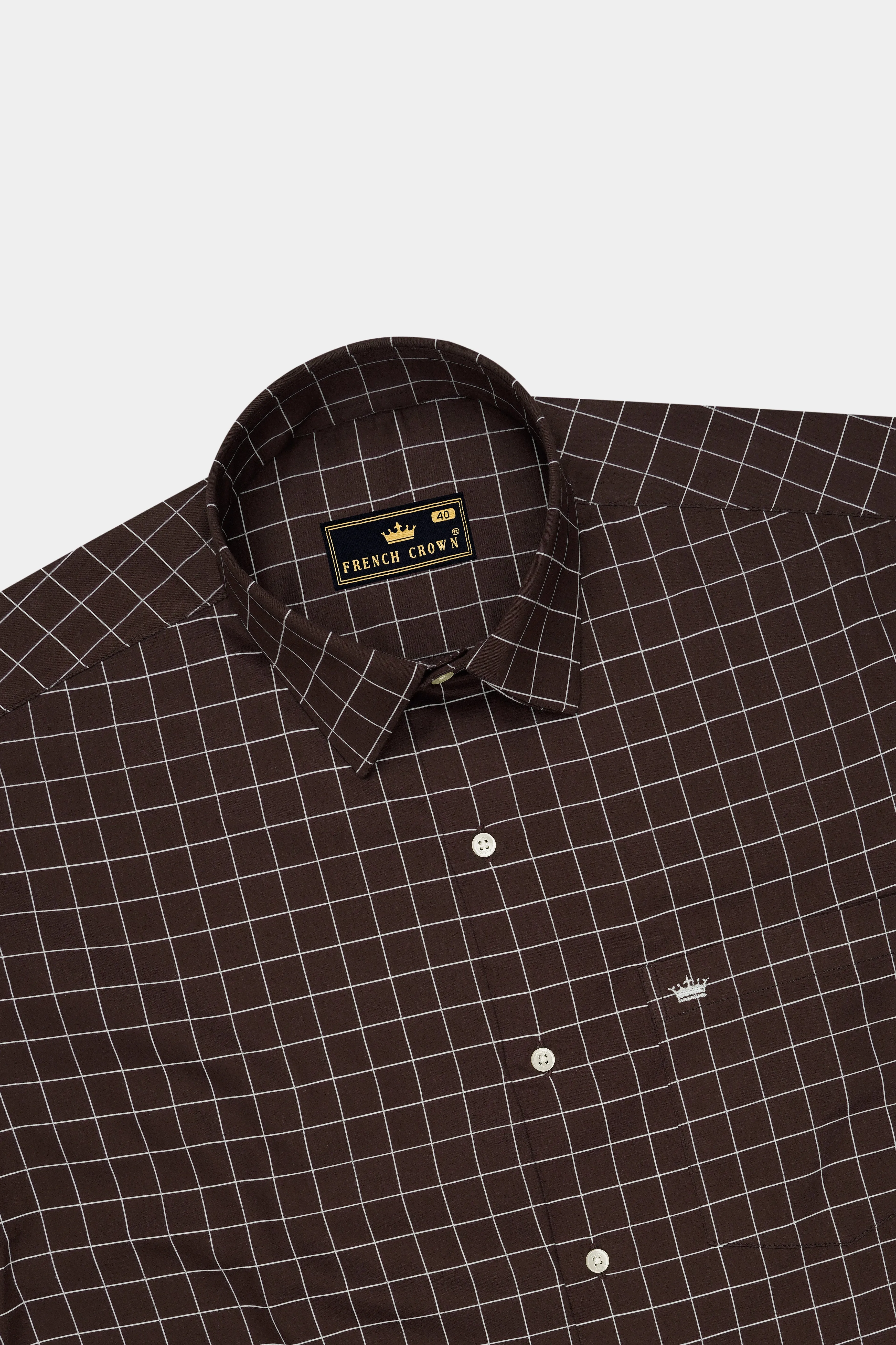 Monarch-Bistre Brown And Bright White Windowpane Subtle Sheen Super Soft Premium Cotton Dress Shirt sold by French Crown product image thumbnail 5