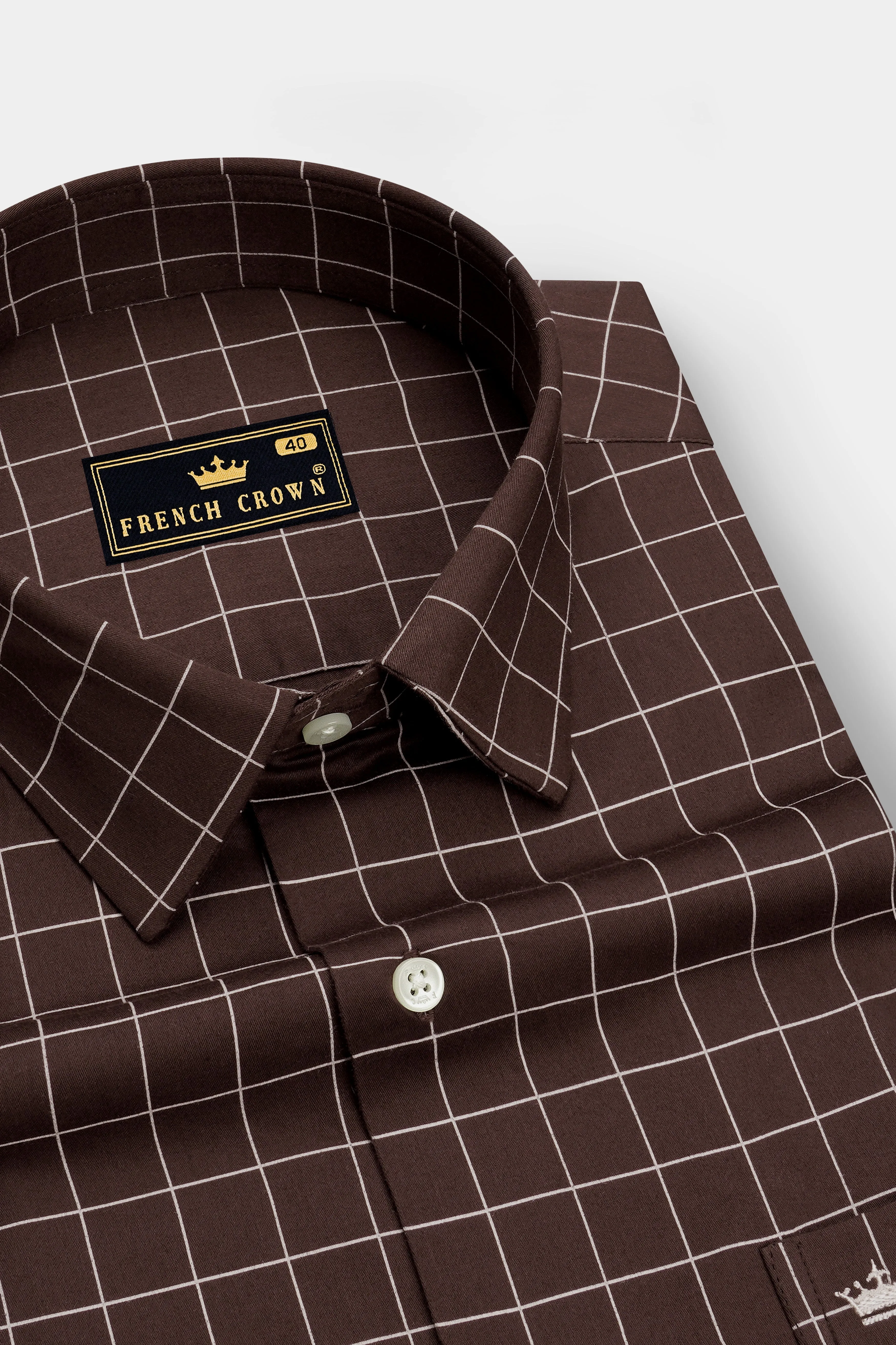 Monarch-Bistre Brown And Bright White Windowpane Subtle Sheen Super Soft Premium Cotton Dress Shirt sold by French Crown product image thumbnail 2
