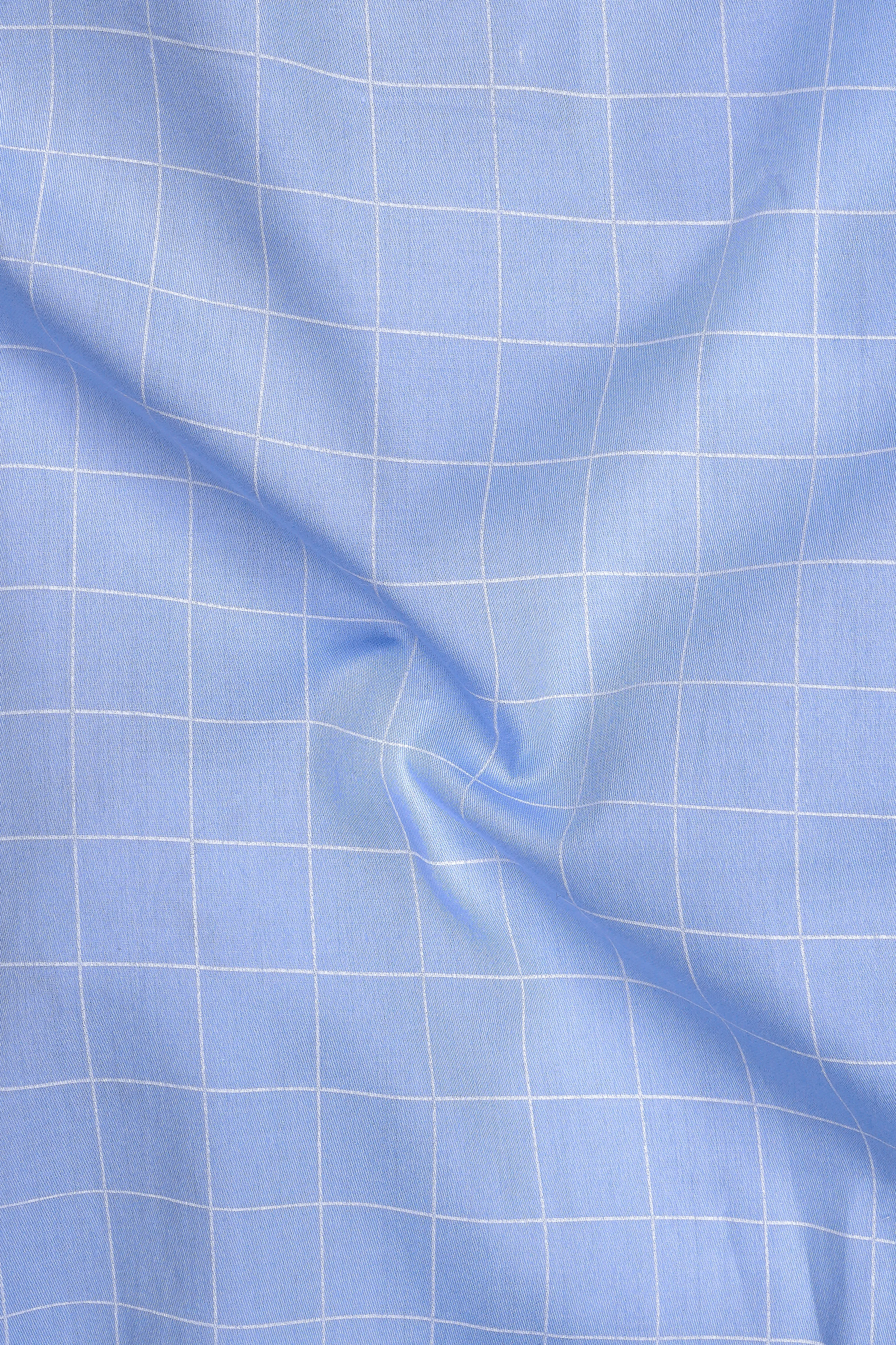 Aether-Cloudy Blue And Bright White Windowpane Subtle Sheen Soft Premium Cotton Dress Shirt sold by French Crown product image thumbnail 3