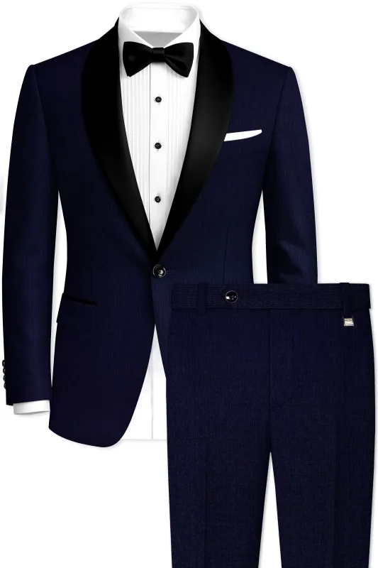 Gunmetal Blue with Black Lapel Tuxedo Suit made by French Crown