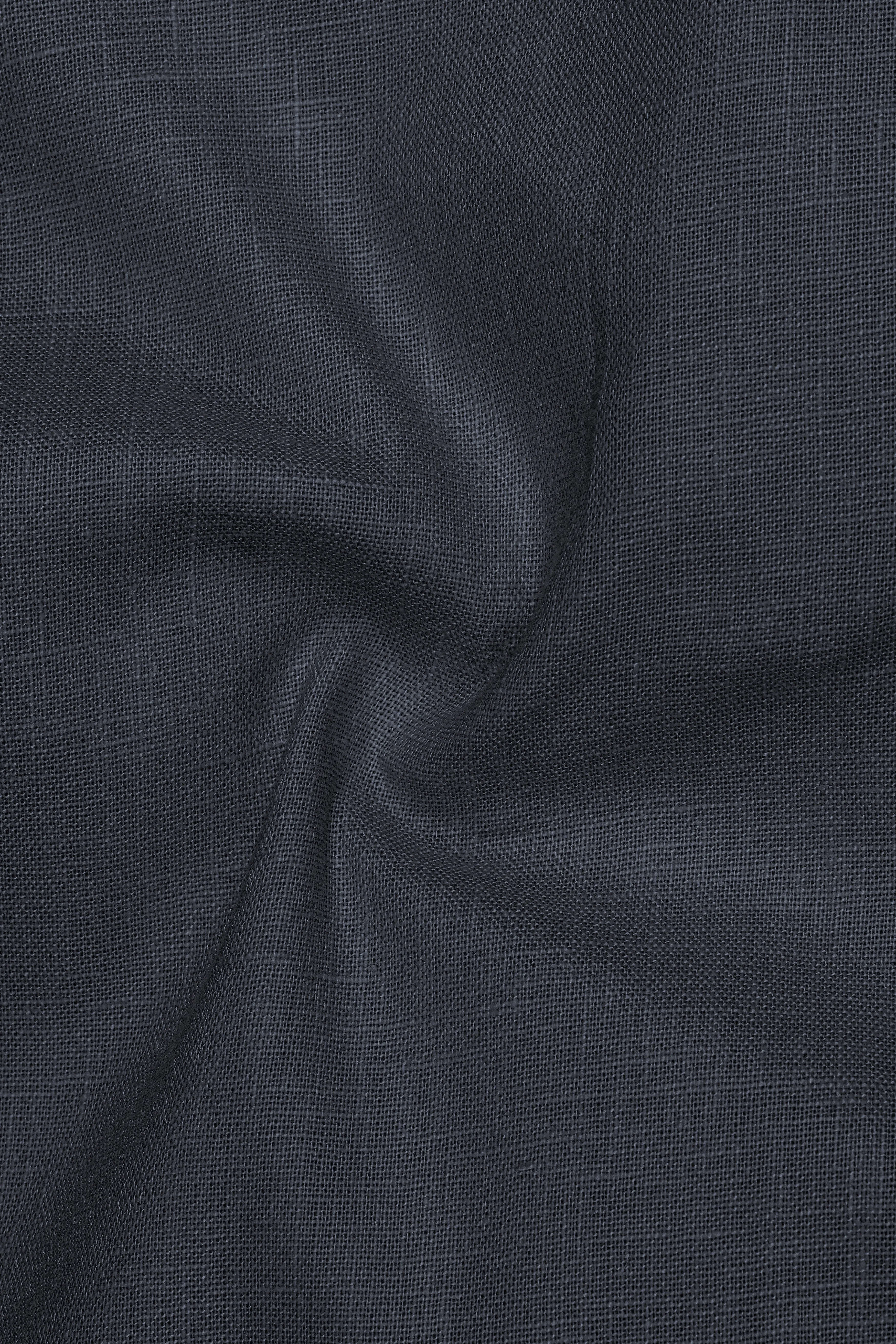 Obsidian-Charcoal Gray Luxurious Linen Mandarin Dress Shirt sold by French Crown product image thumbnail 3