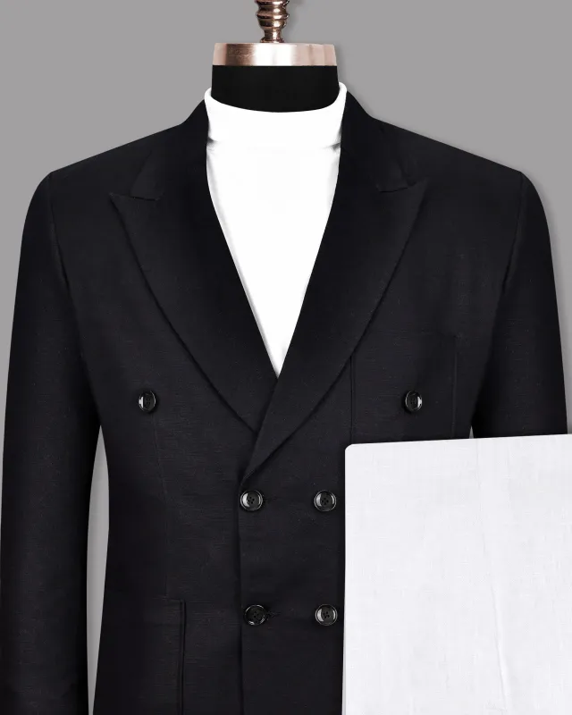 Jade Black Luxurious Linen Double-Breasted Sports Suit made by French Crown