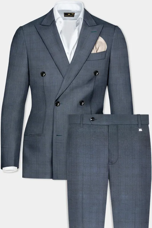 Space Gray Textured Wool Blend Double Breasted Suit made by French Crown