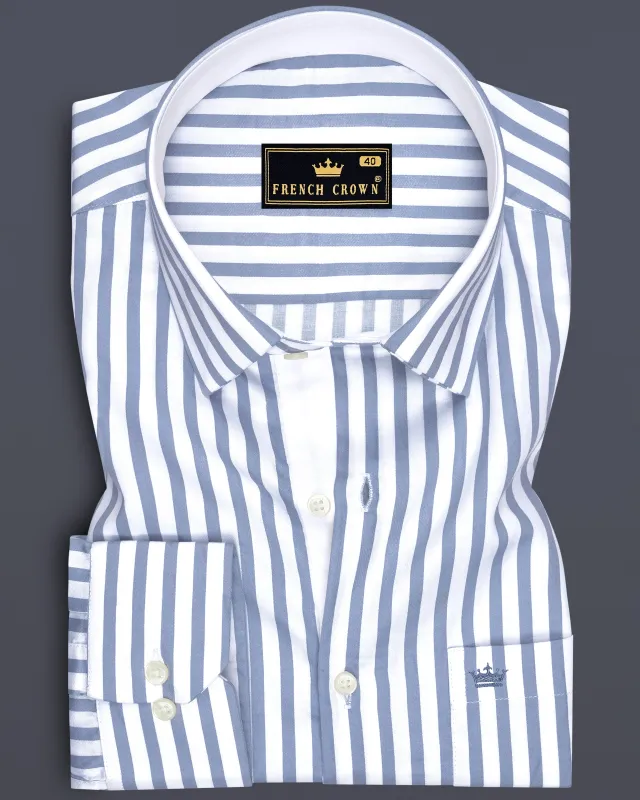 Strivon-Steel Blue And Bright White Candy Striped Subtle Sheen Soft Premium Cotton Dress Shirt made by French Crown