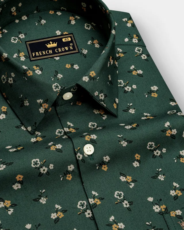 Botanica-Everglade Green Floral Printed Subtle Sheen Super Soft Premium Cotton Dress Shirt made by French Crown