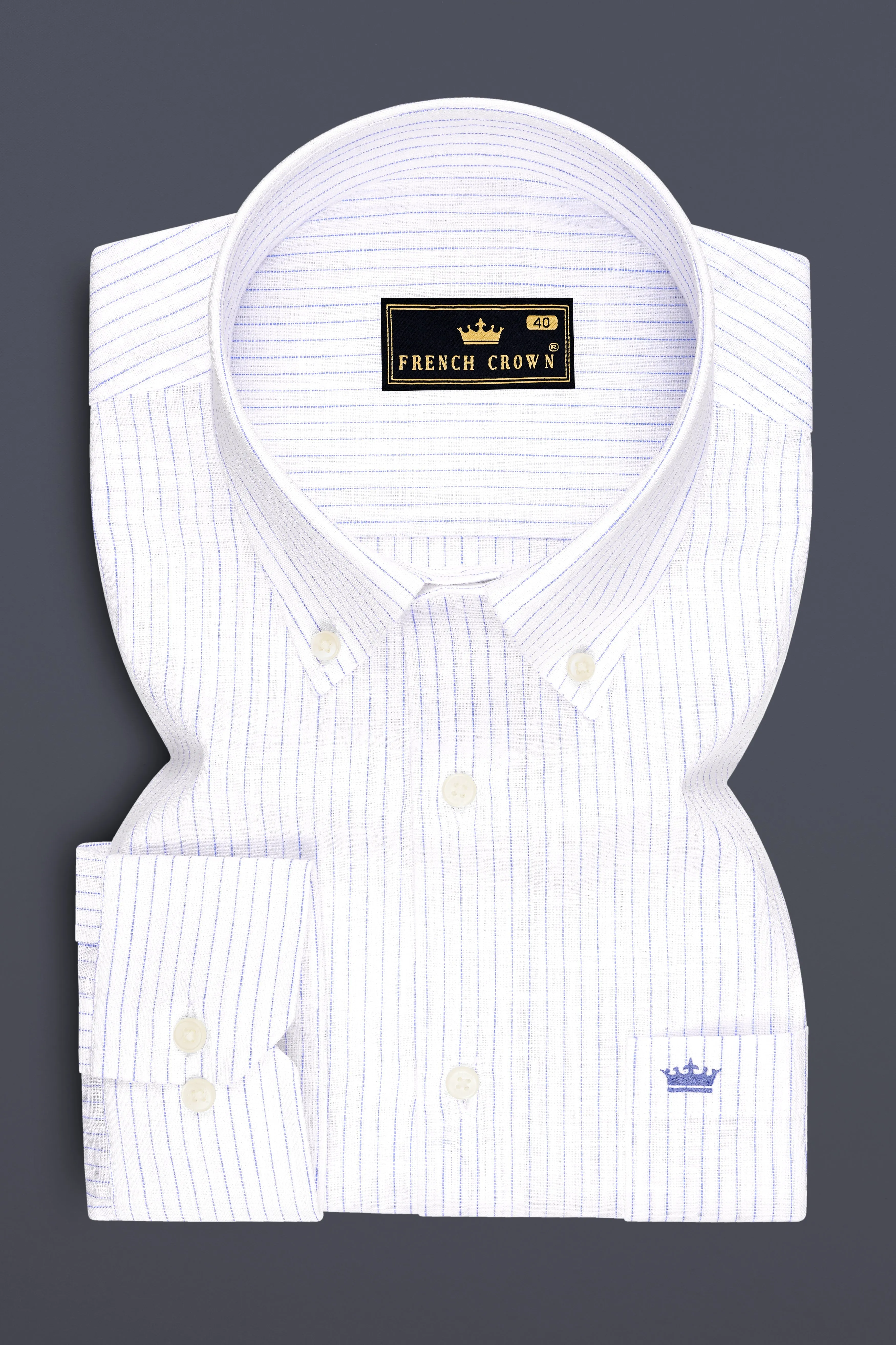 Sailor-Bright White And Portage Blue Pin Striped Luxurious Linen Button Down Dress Shirt sold by French Crown product image thumbnail 4