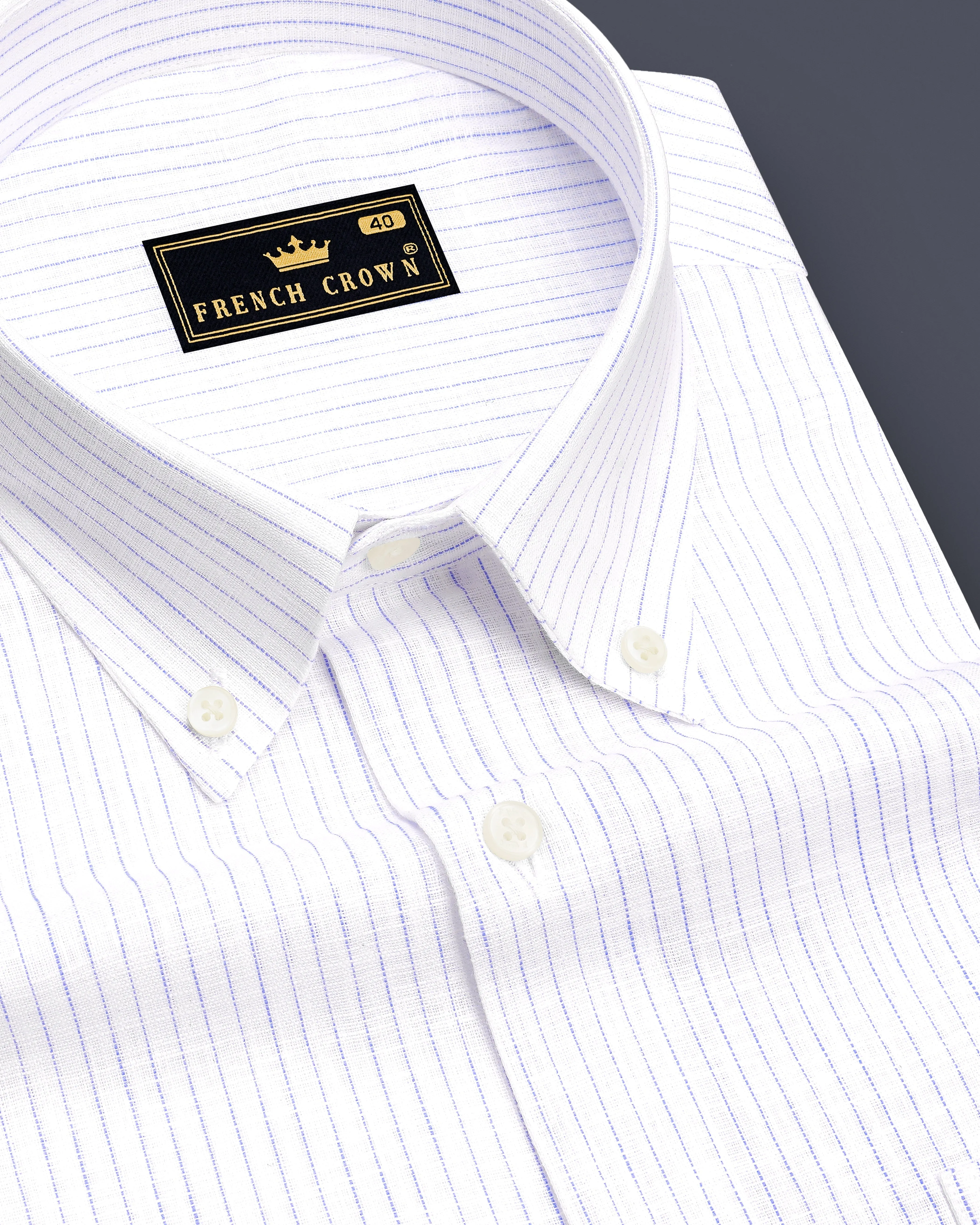 Sailor-Bright White And Portage Blue Pin Striped Luxurious Linen Button Down Dress Shirt sold by French Crown