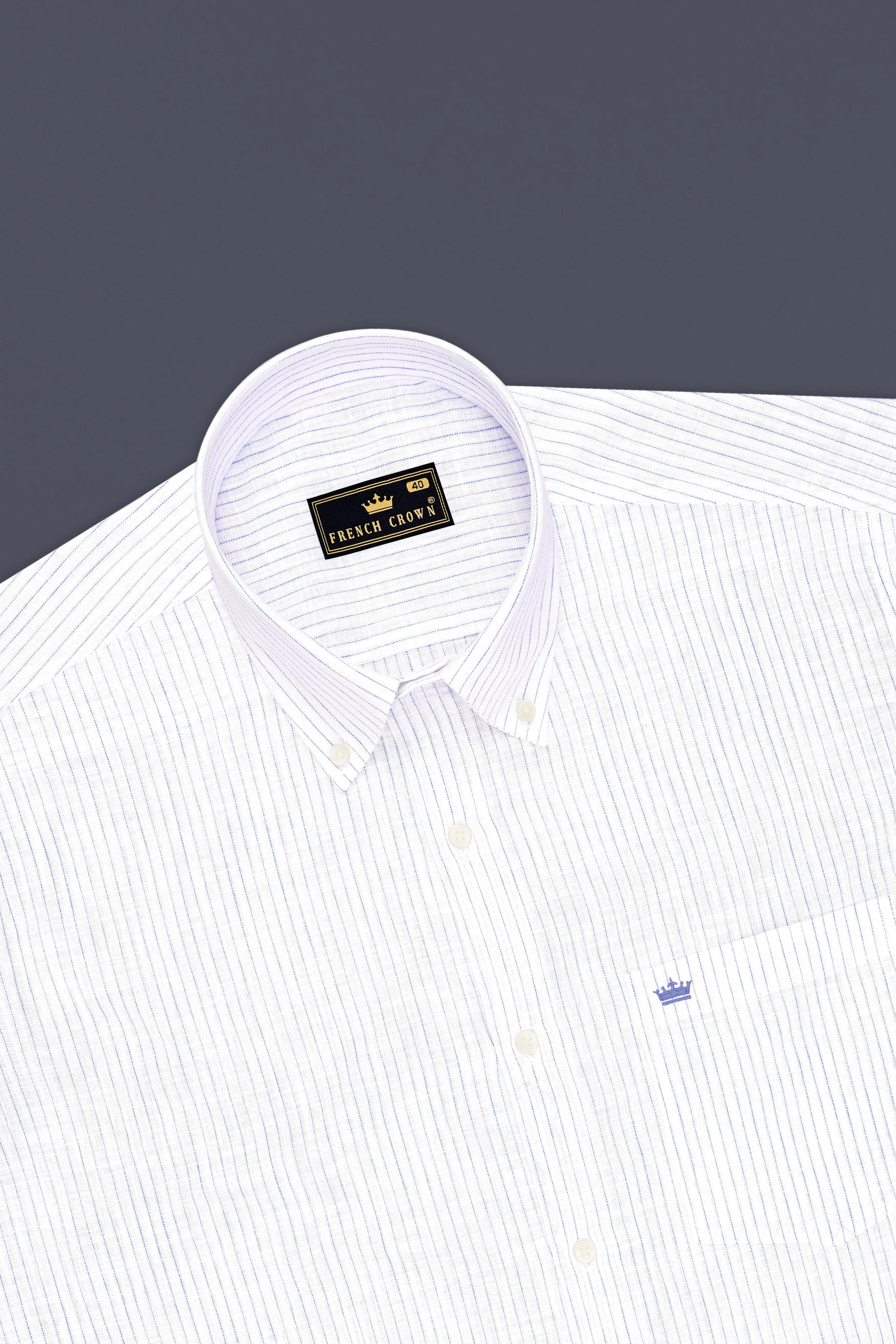Sailor-Bright White And Portage Blue Pin Striped Luxurious Linen Button Down Dress Shirt sold by French Crown product image thumbnail 5