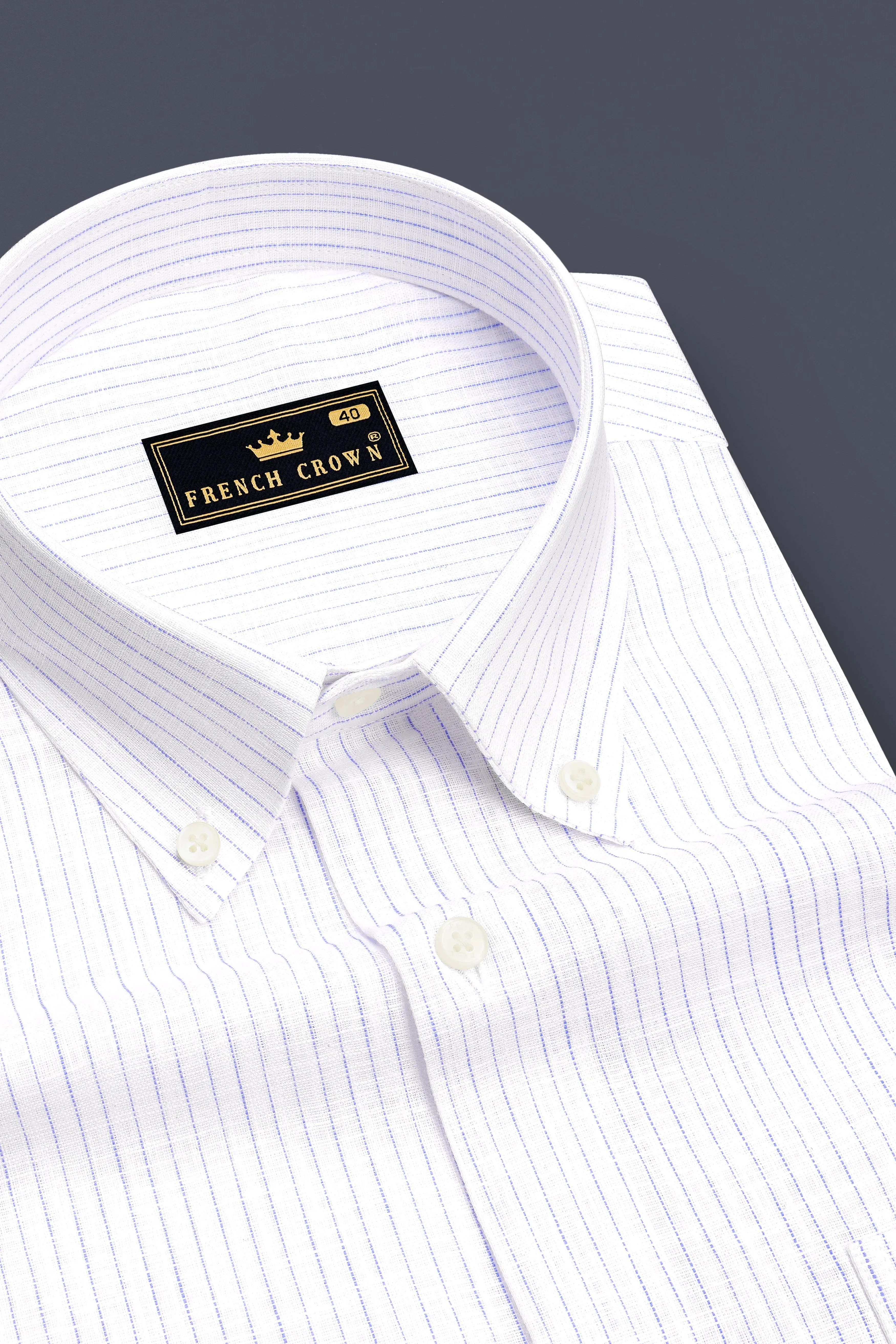 Sailor-Bright White And Portage Blue Pin Striped Luxurious Linen Button Down Dress Shirt sold by French Crown product image thumbnail 2