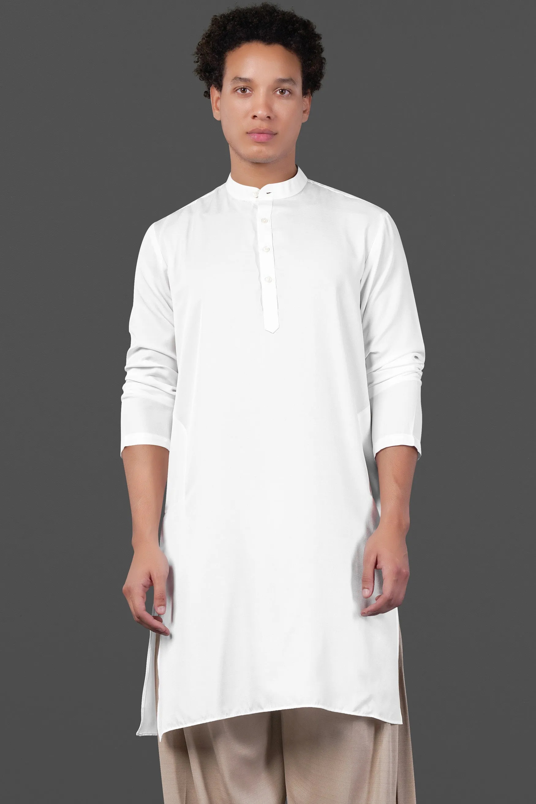 Bright White and Bronco Brown Viscose Kurta sold by French Crown product image thumbnail 2