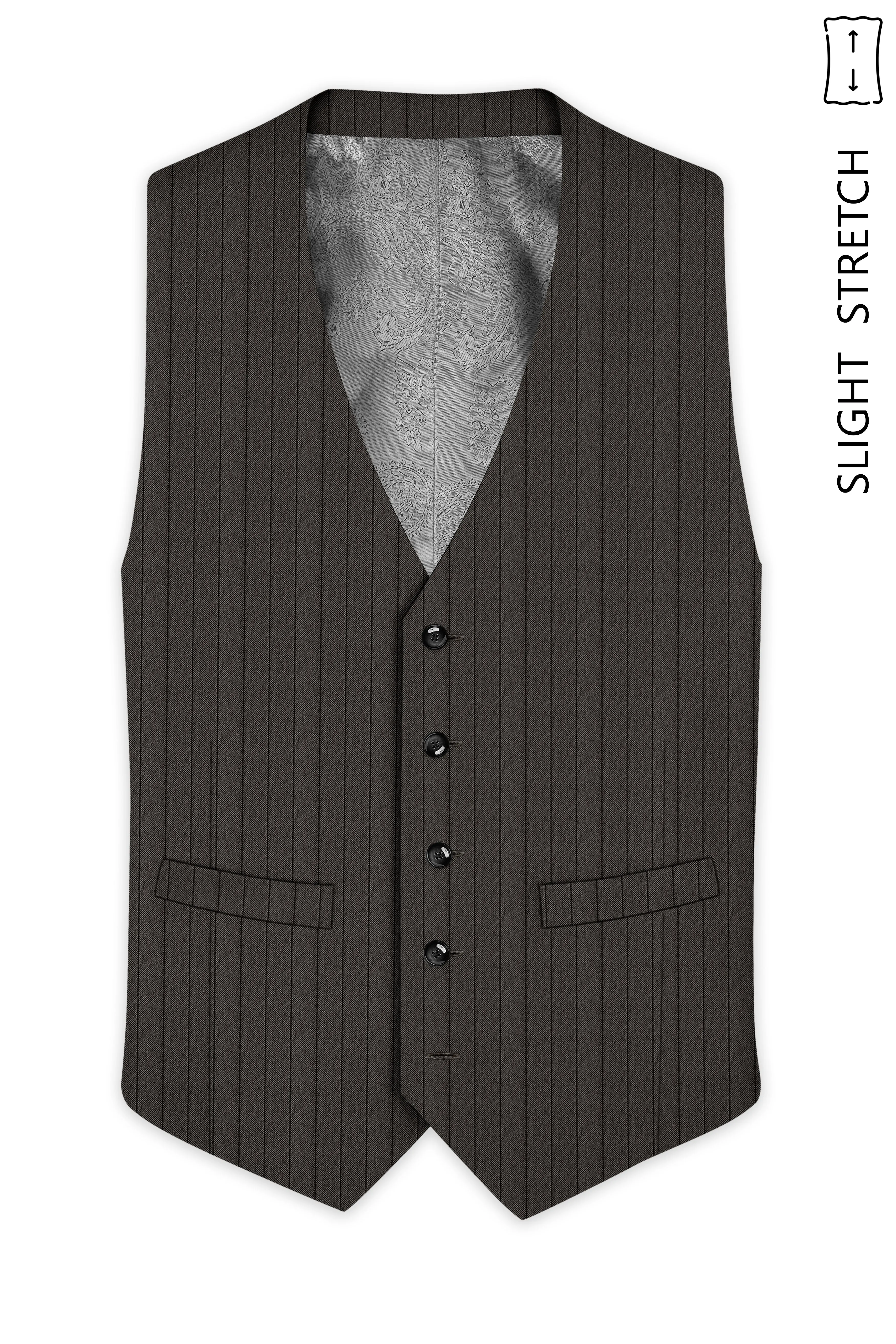 Heritage-Iridium Brown And Bright White Chalk Striped Wool Rich Slight Stretch Waistcoat sold by French Crown product image thumbnail 2