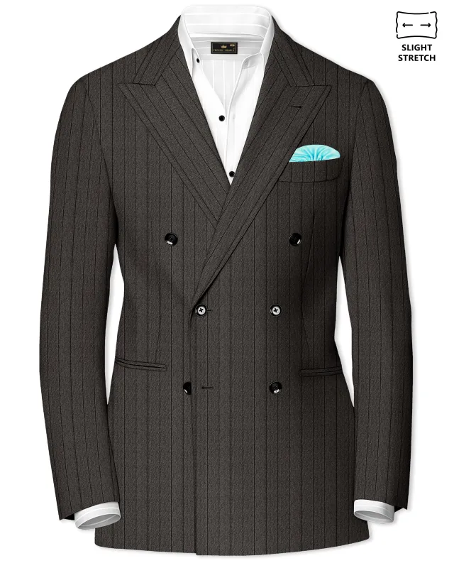 Heritage-Iridium Brown And Bright White Chalk Striped Wool Rich Slight Stretch Double Breasted Blazer made by French Crown