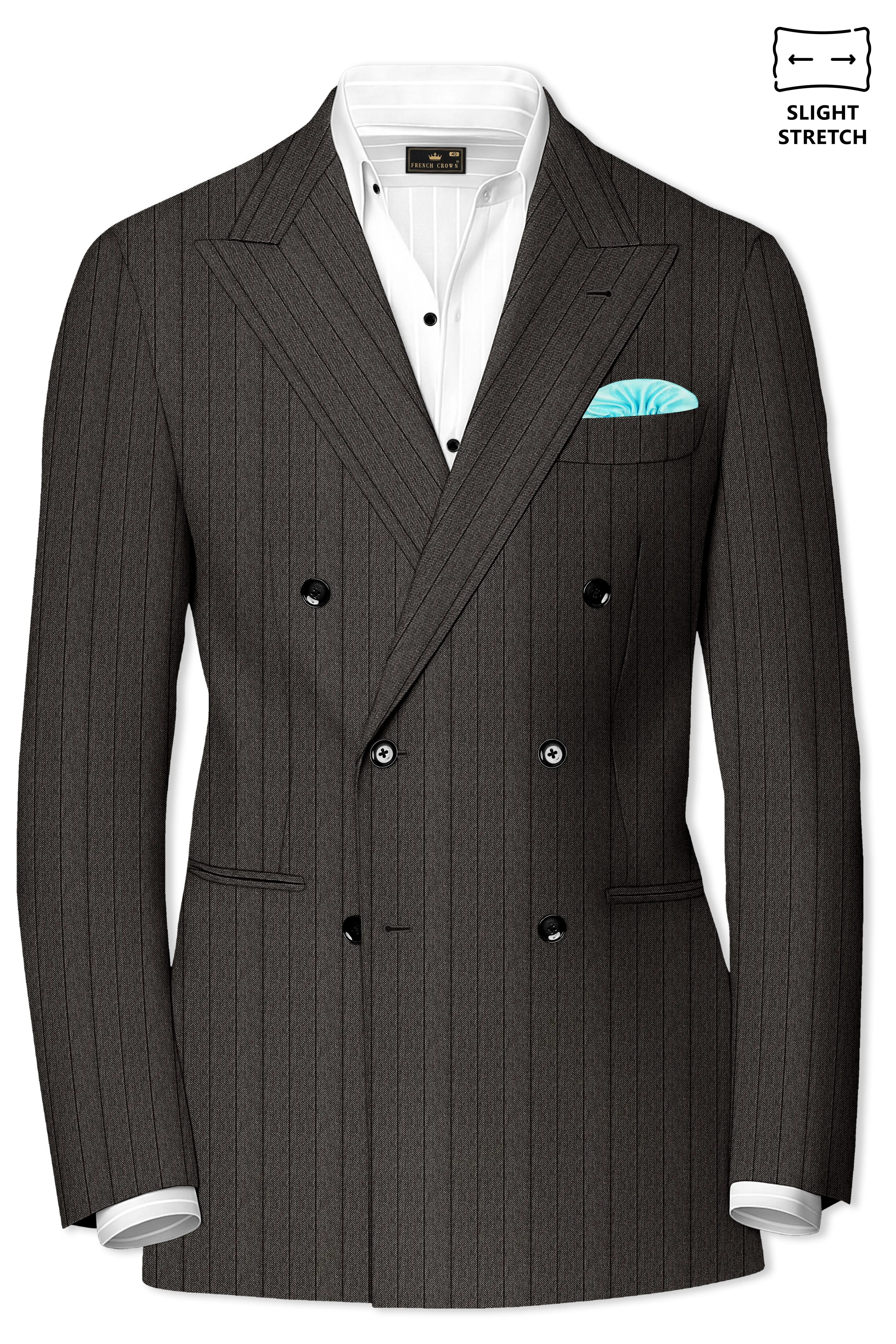 Heritage-Iridium Brown And Bright White Chalk Striped Wool Rich Slight Stretch Double Breasted Blazer sold by French Crown product image thumbnail 2