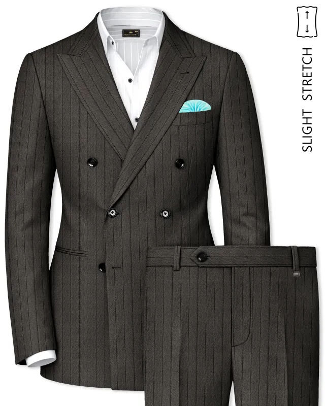 Heritage-Iridium Brown And Bright White Chalk Striped Wool Rich Slight Stretch Double Breasted Suit made by French Crown