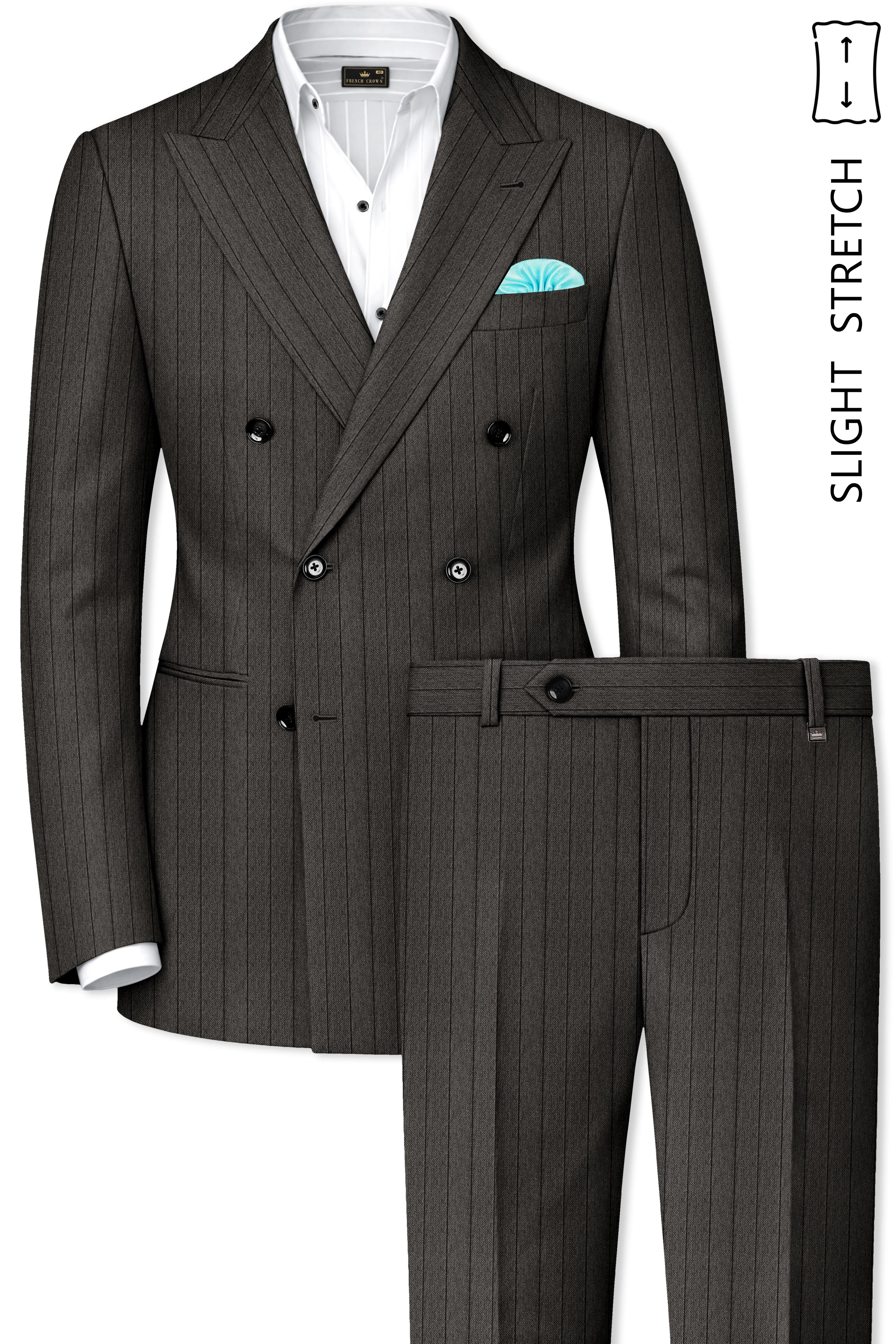 Heritage-Iridium Brown And Bright White Chalk Striped Wool Rich Slight Stretch Double Breasted Suit sold by French Crown product image thumbnail 2