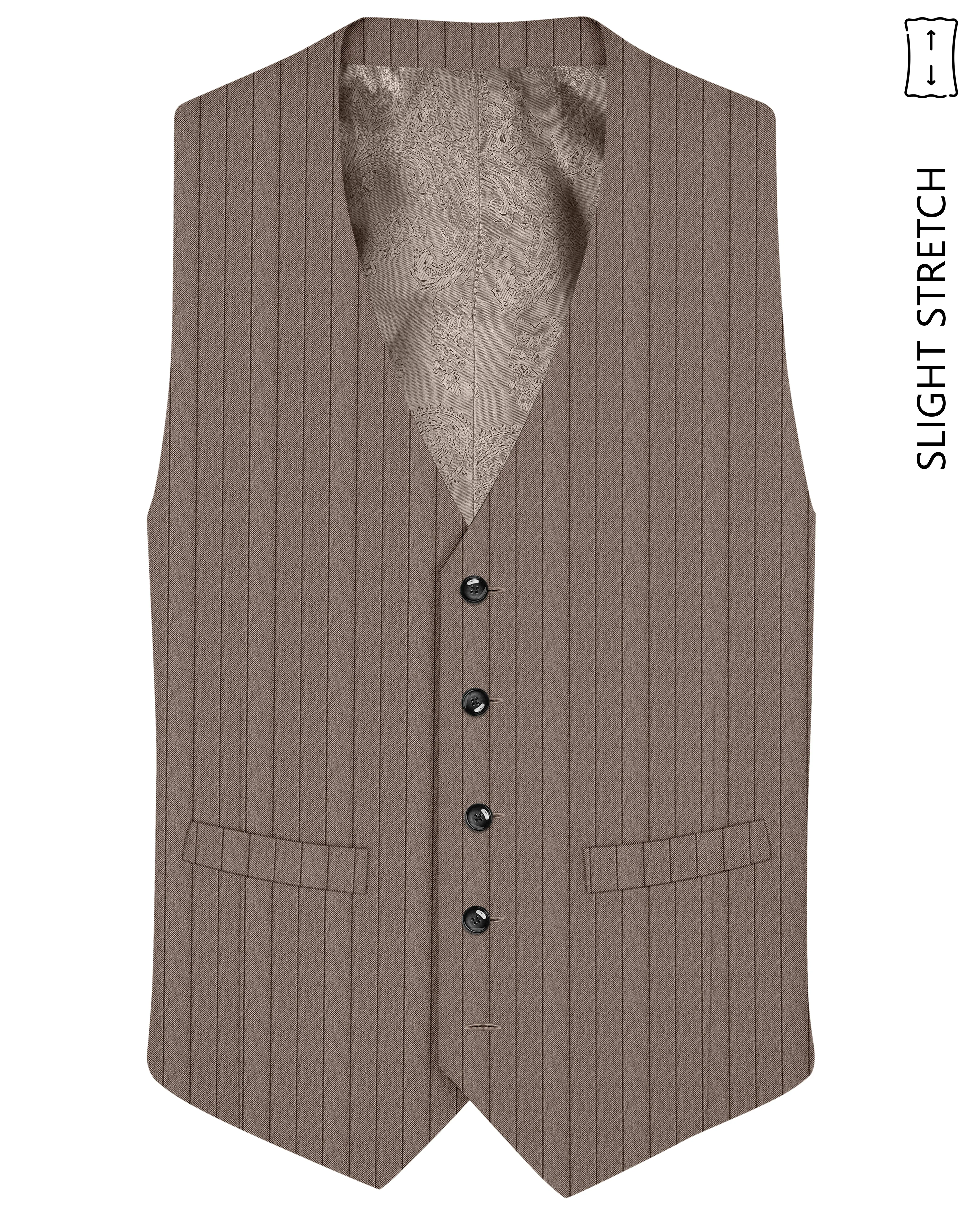 Obsidian-Fuscous Brown And Jade Black Chalk Striped Wool Rich Slight Stretch Waistcoat sold by French Crown