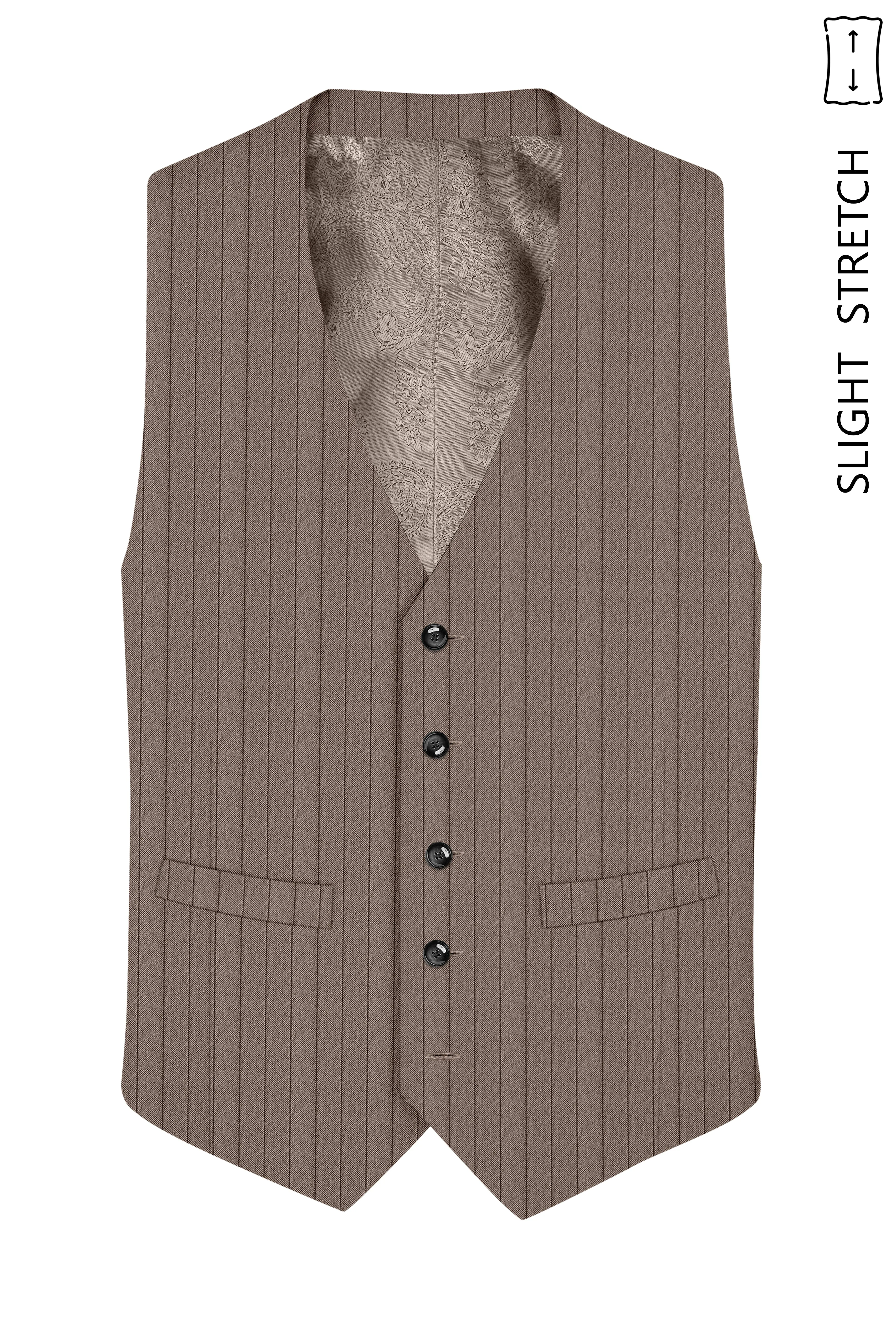 Obsidian-Fuscous Brown And Jade Black Chalk Striped Wool Rich Slight Stretch Waistcoat sold by French Crown product image thumbnail 2