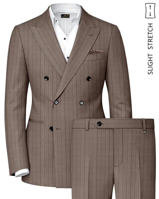 Obsidian-Fuscous Brown And Jade Black Chalk Striped Wool Rich Slight Stretch Double Breasted Suit made by French Crown