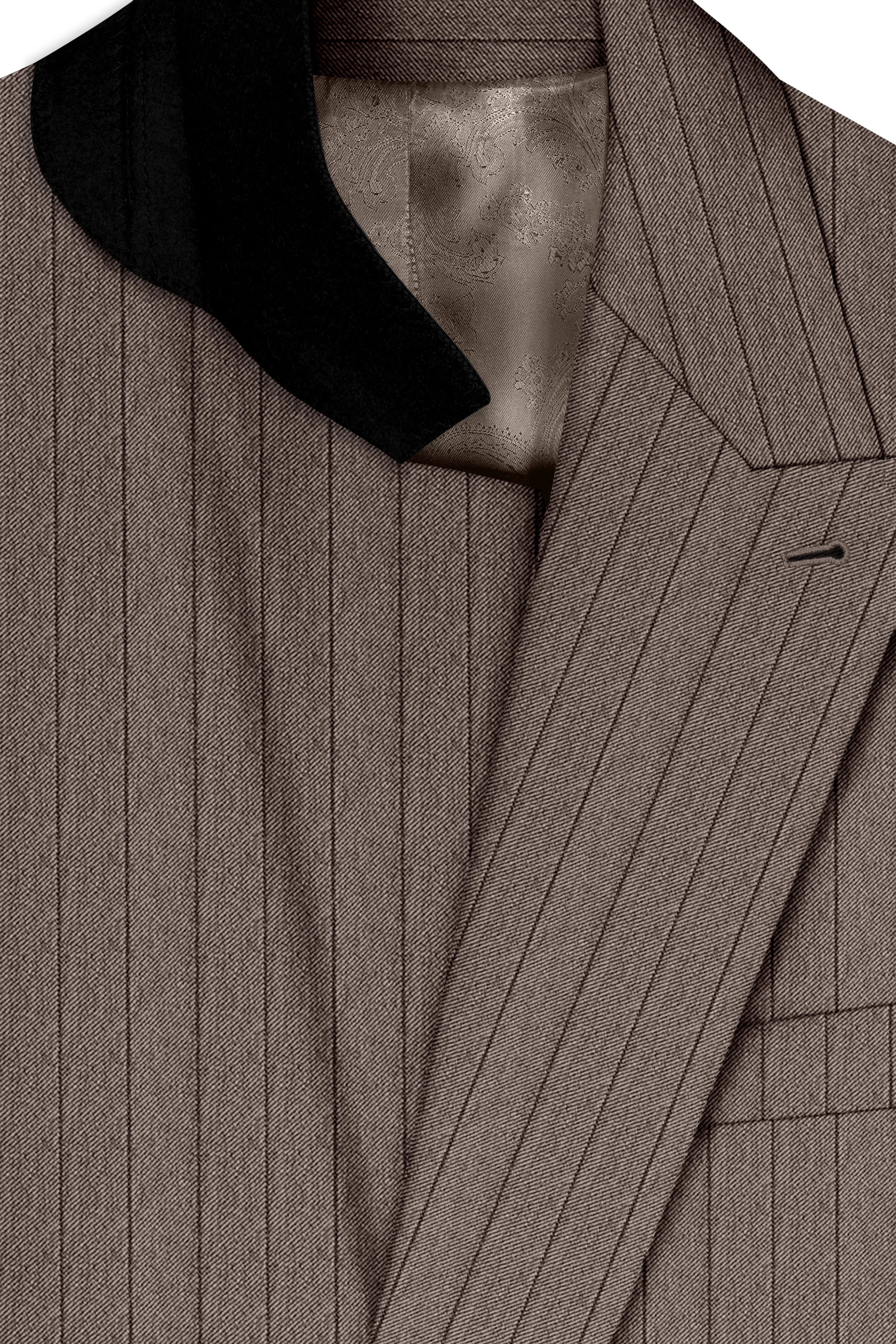 Obsidian-Fuscous Brown And Jade Black Chalk Striped Wool Rich Slight Stretch Double Breasted Suit sold by French Crown product image thumbnail 5