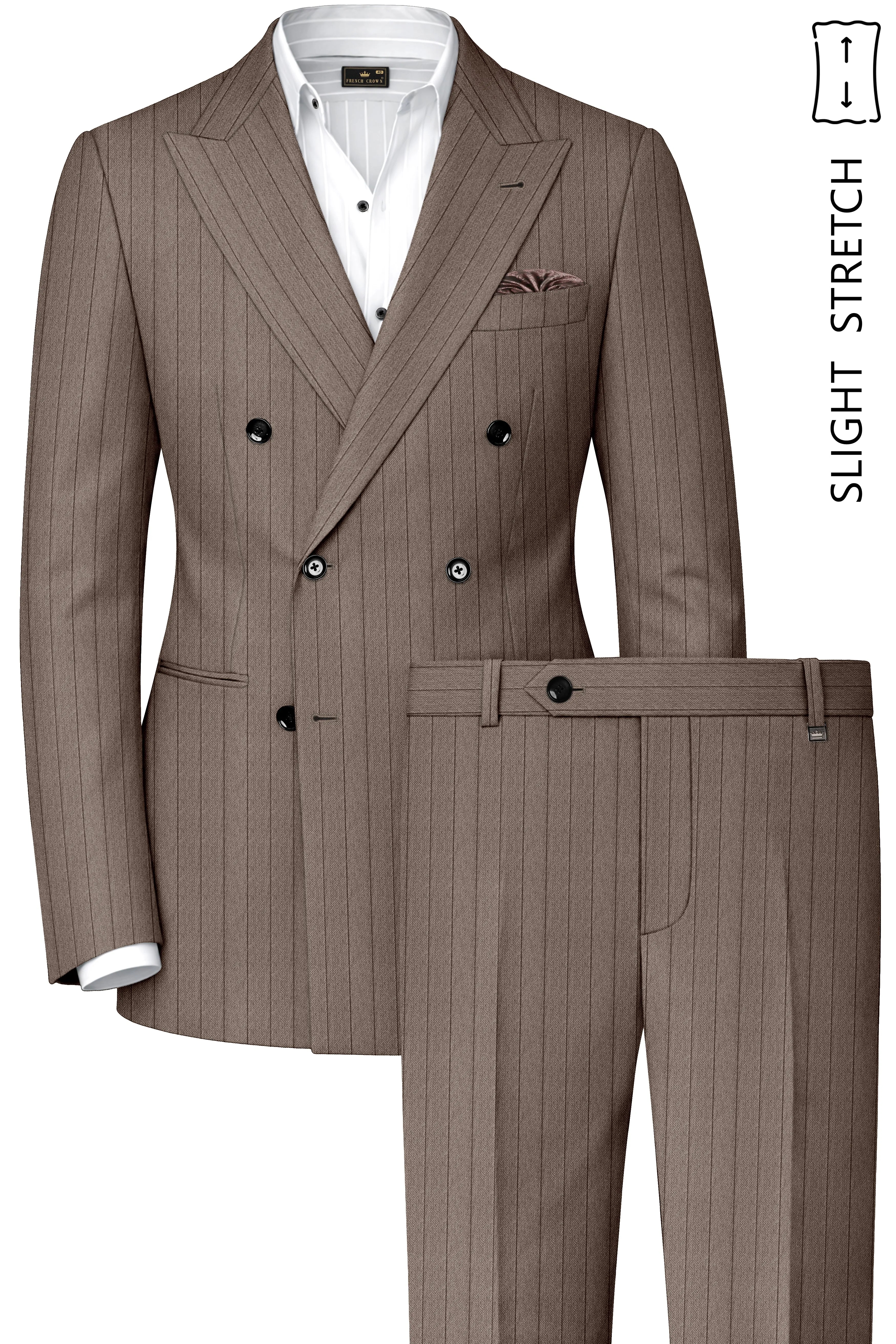 Obsidian-Fuscous Brown And Jade Black Chalk Striped Wool Rich Slight Stretch Double Breasted Suit sold by French Crown product image thumbnail 2