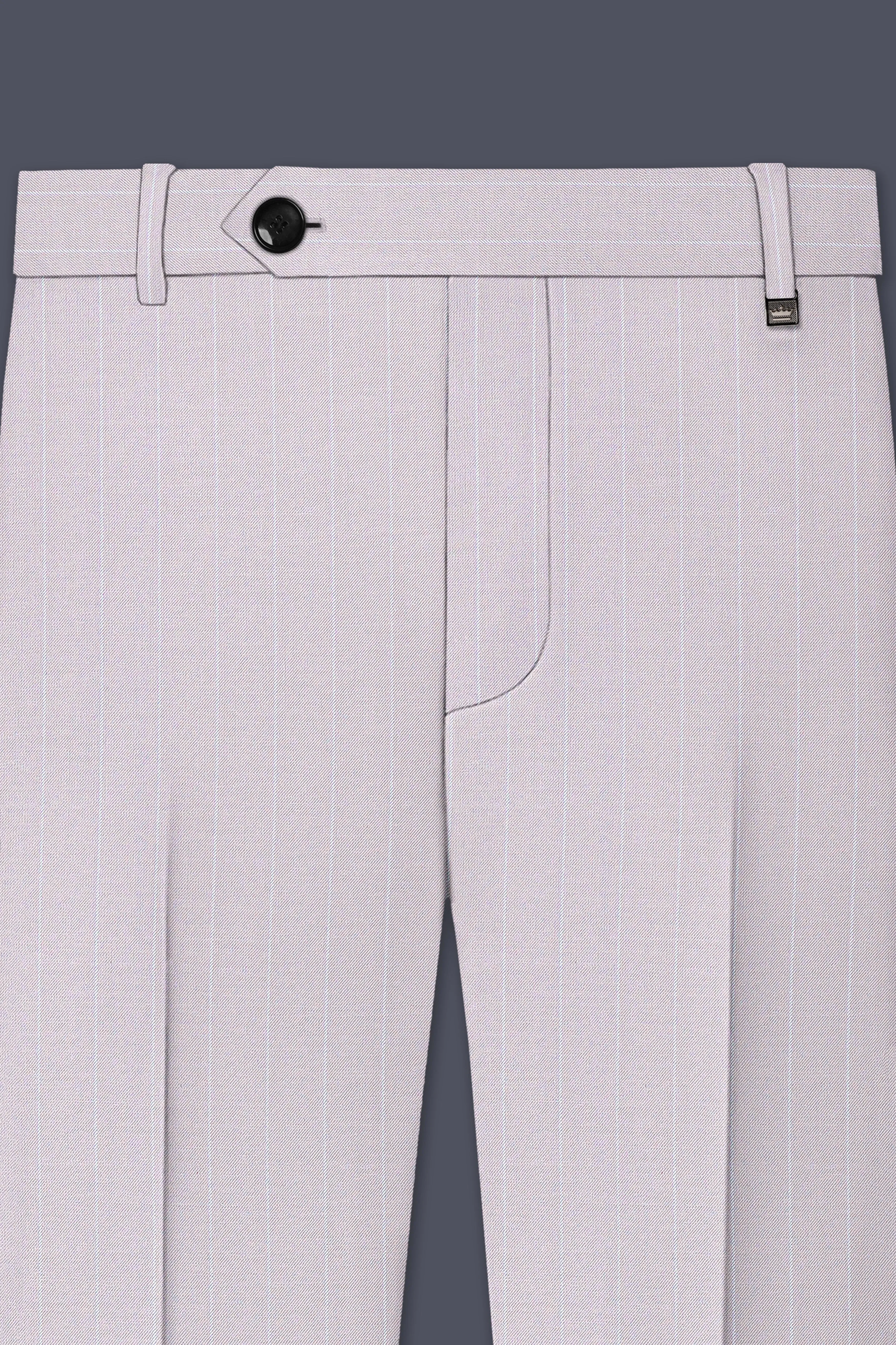 Roselle-Thistle Pink And Bright White Chalk Striped Wool Rich Slight Stretch Waistband Pant sold by French Crown product image thumbnail 4
