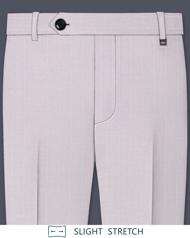 Roselle-Thistle Pink And Bright White Chalk Striped Wool Rich Slight Stretch Waistband Pant made by French Crown