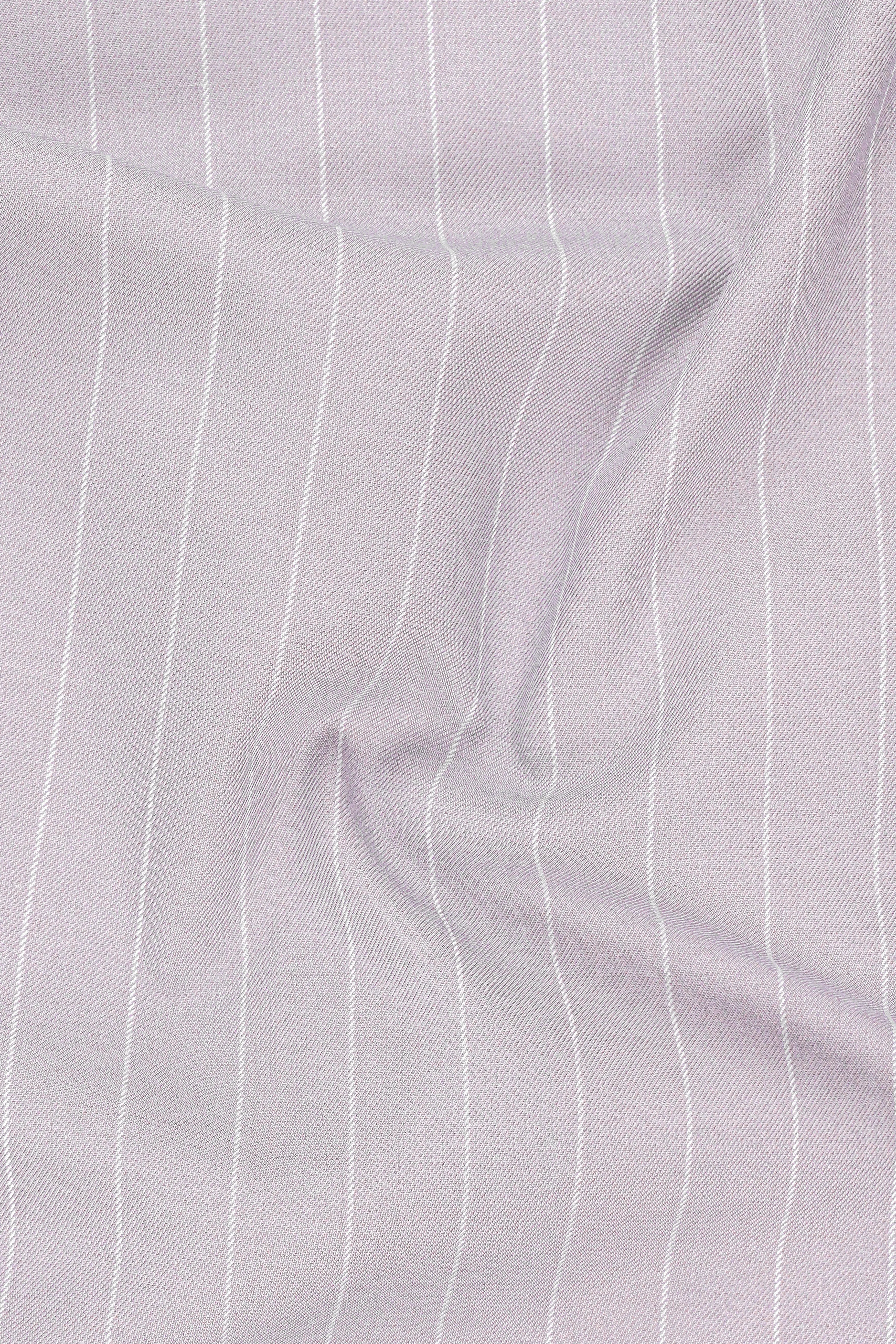 Roselle-Thistle Pink And Bright White Chalk Striped Wool Rich Slight Stretch Double Breasted Blazer sold by French Crown product image thumbnail 3