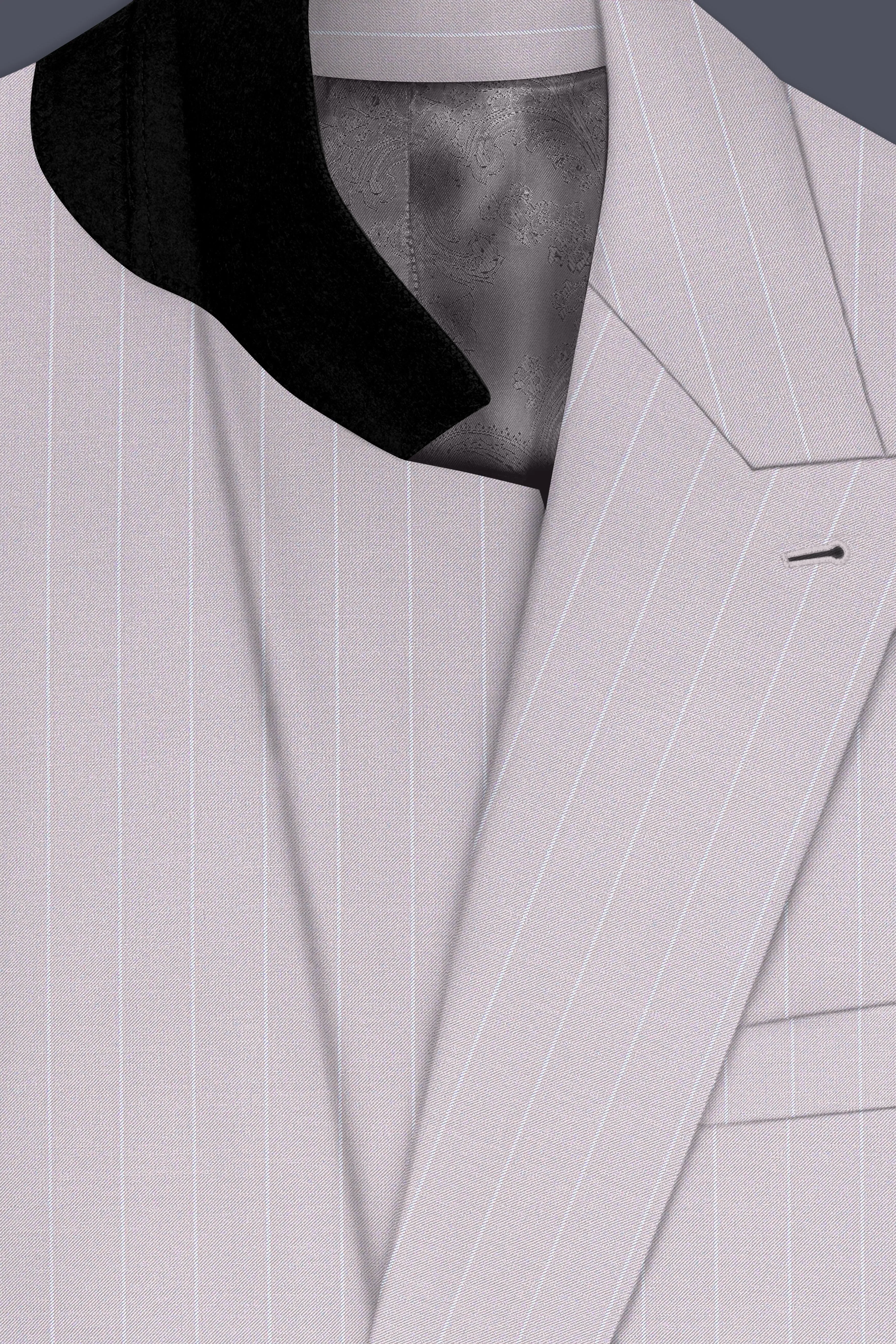 Roselle-Thistle Pink And Bright White Chalk Striped Wool Rich Slight Stretch Double Breasted Blazer sold by French Crown product image thumbnail 4