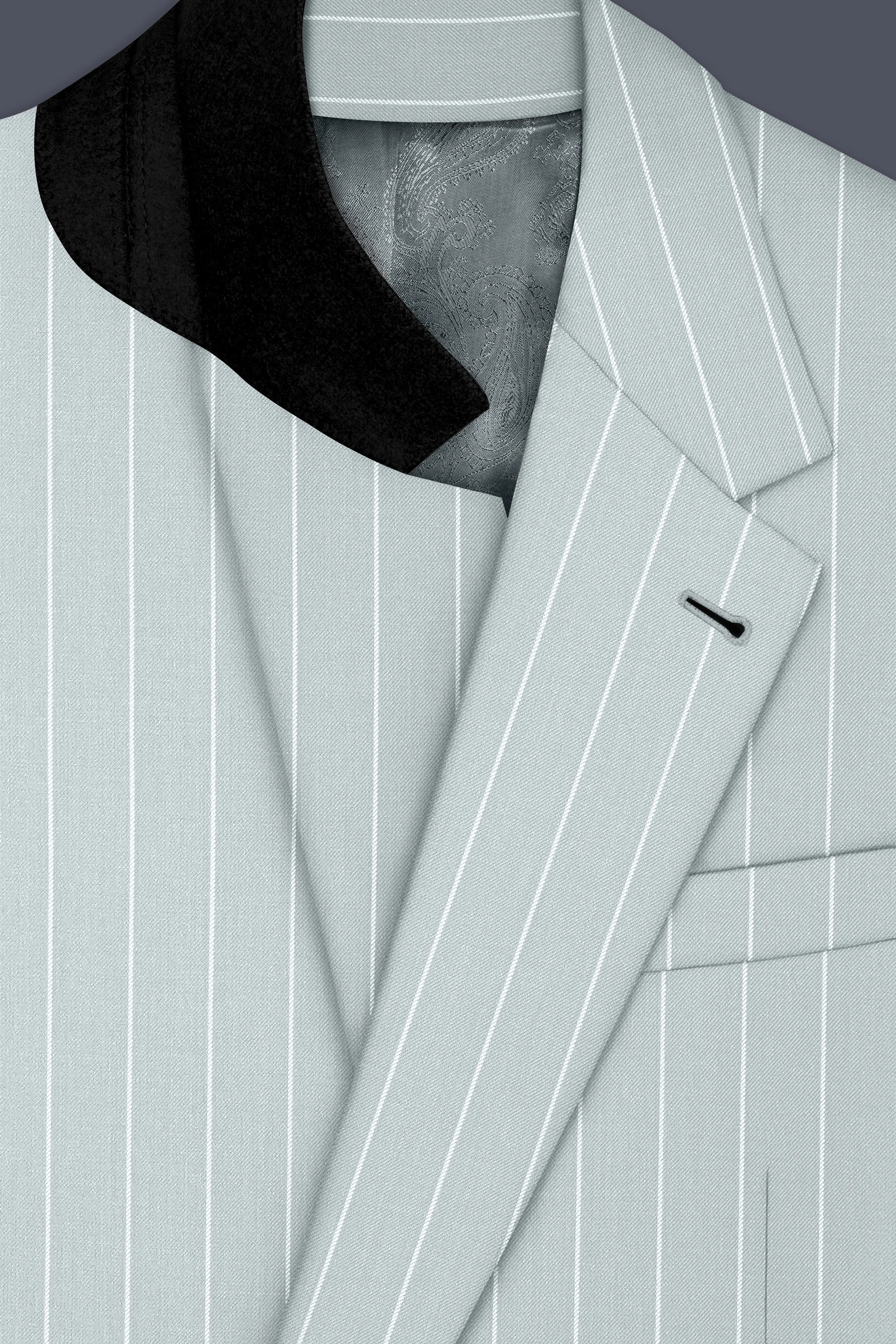 Slate-Tiara Gray And Bright White Chalk Striped Wool Rich Slight Stretch Single Breasted Blazer sold by French Crown product image thumbnail 4