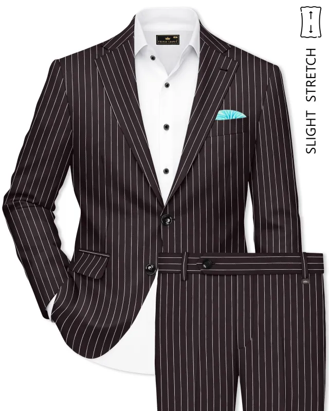 Volt-Thunder Brown Herringbone Striped Wool Rich Slight Stretch Single Breasted Suit made by French Crown