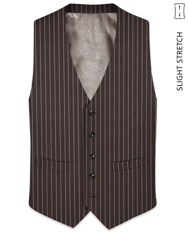 Sovereign-Umber Brown And Bright White Chalk Striped Wool Rich Slight Stretch Waistcoat made by French Crown