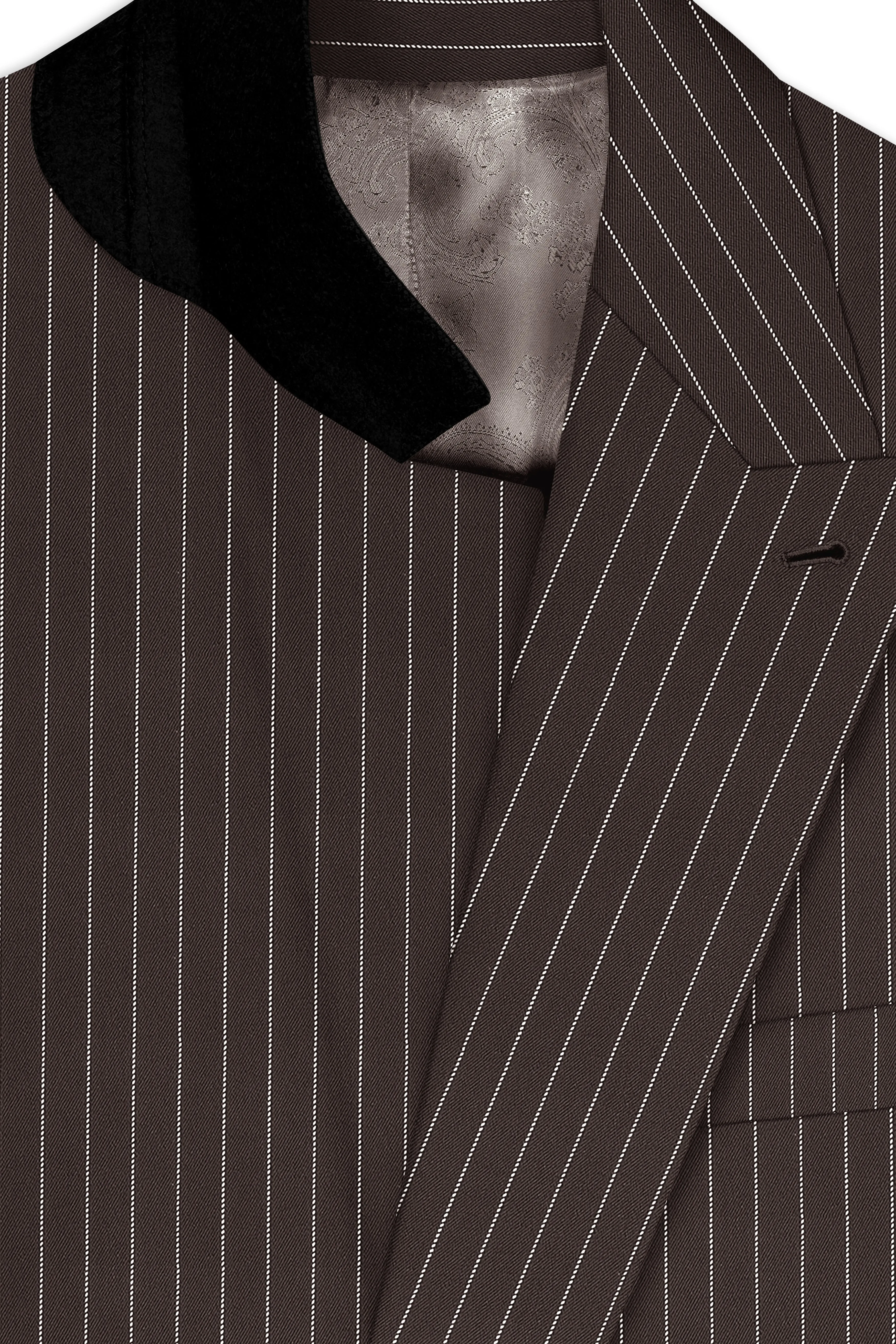 Sovereign-Umber Brown And Bright White Chalk Striped Wool Rich Slight Stretch Double Breasted Suit sold by French Crown product image thumbnail 5