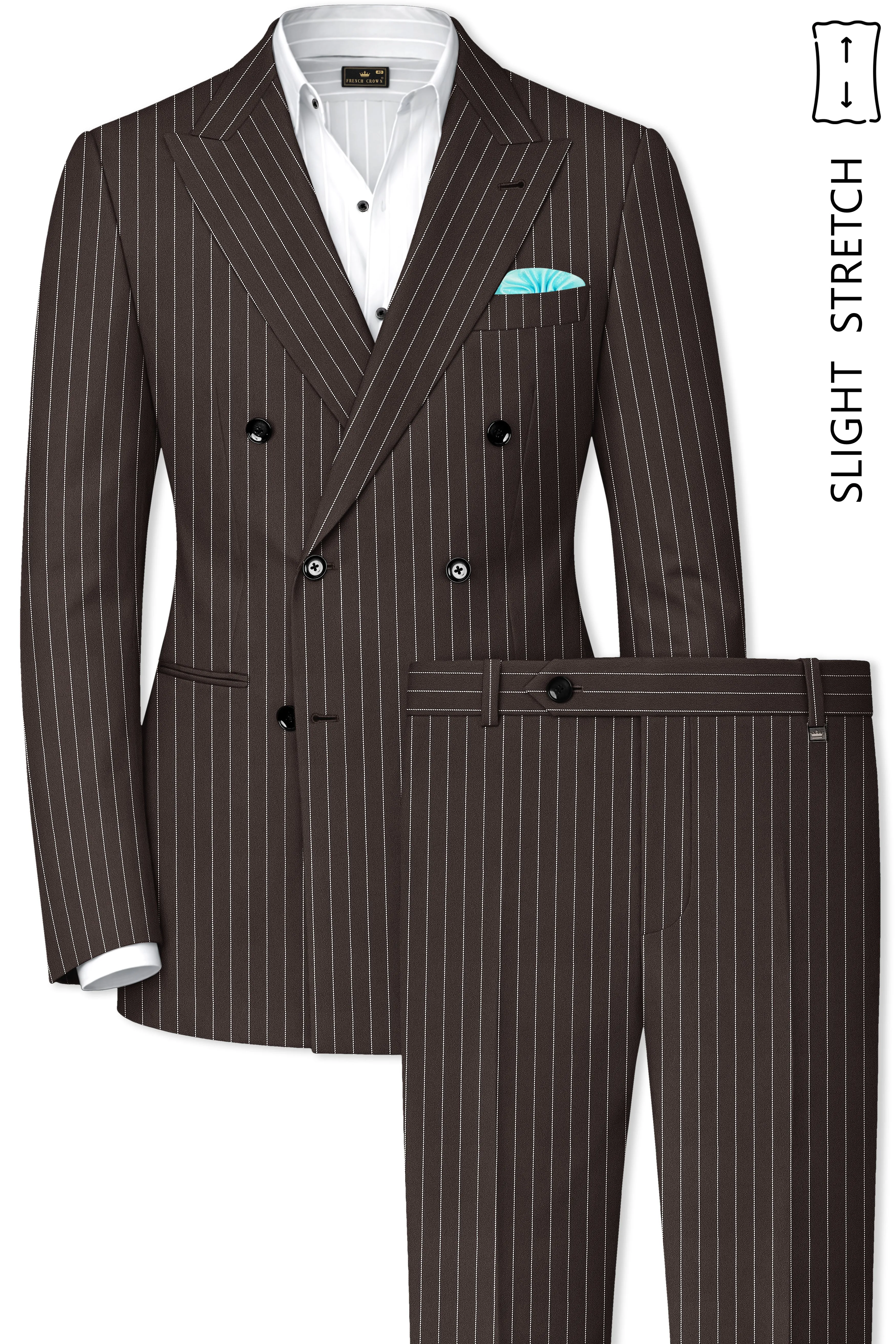 Sovereign-Umber Brown And Bright White Chalk Striped Wool Rich Slight Stretch Double Breasted Suit sold by French Crown product image thumbnail 2