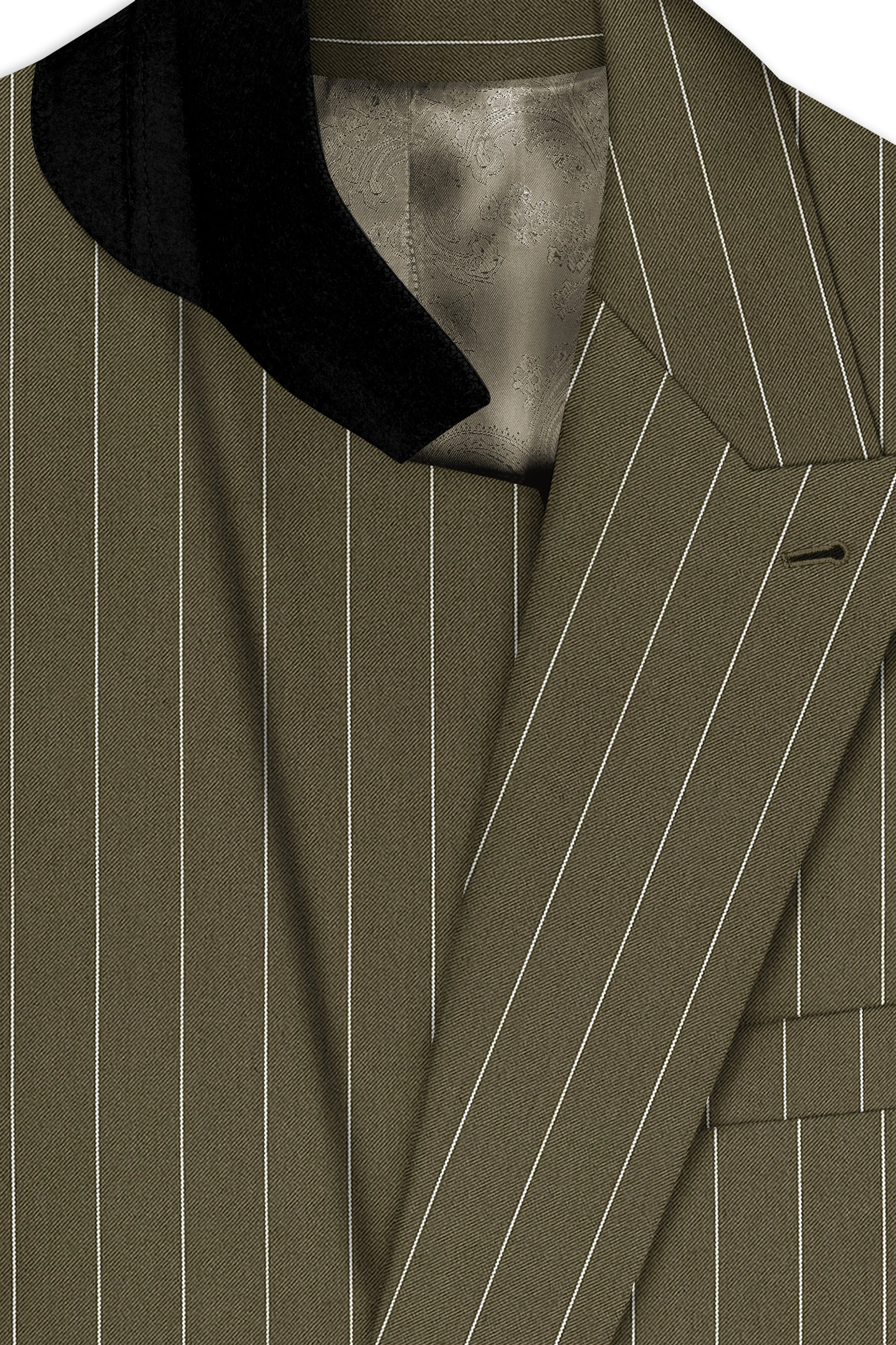 Pinacle-Hamlock Brown And Bright White Chalk Striped Wool Rich Slight Stretch Double Breasted Suit sold by French Crown product image thumbnail 5