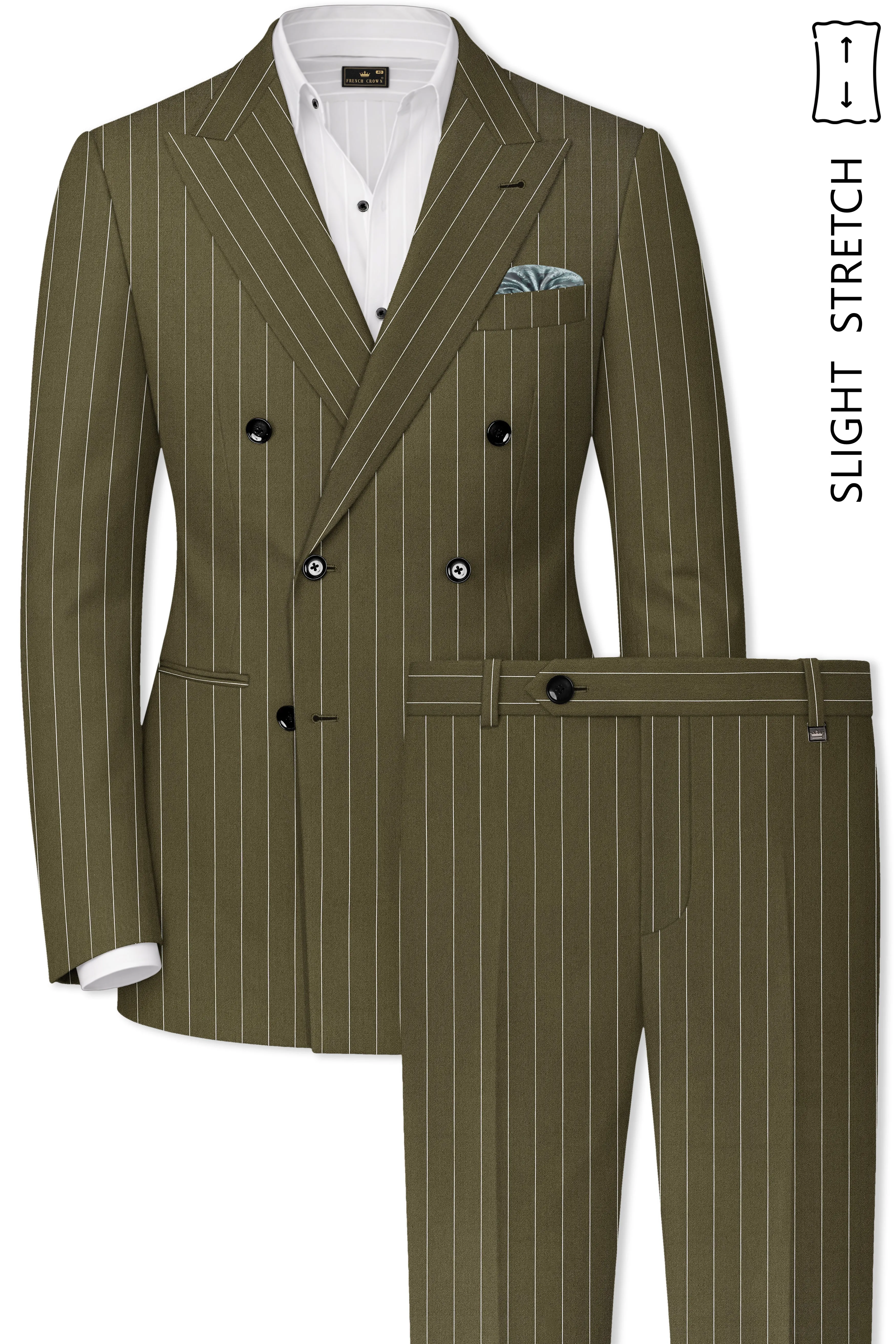 Pinacle-Hamlock Brown And Bright White Chalk Striped Wool Rich Slight Stretch Double Breasted Suit sold by French Crown product image thumbnail 2