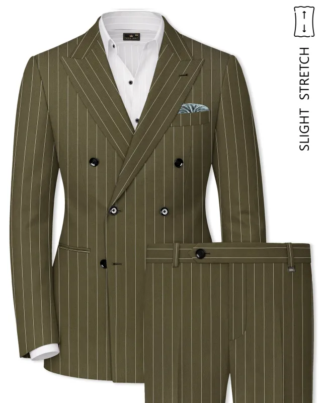 Pinacle-Hamlock Brown And Bright White Chalk Striped Wool Rich Slight Stretch Double Breasted Suit made by French Crown