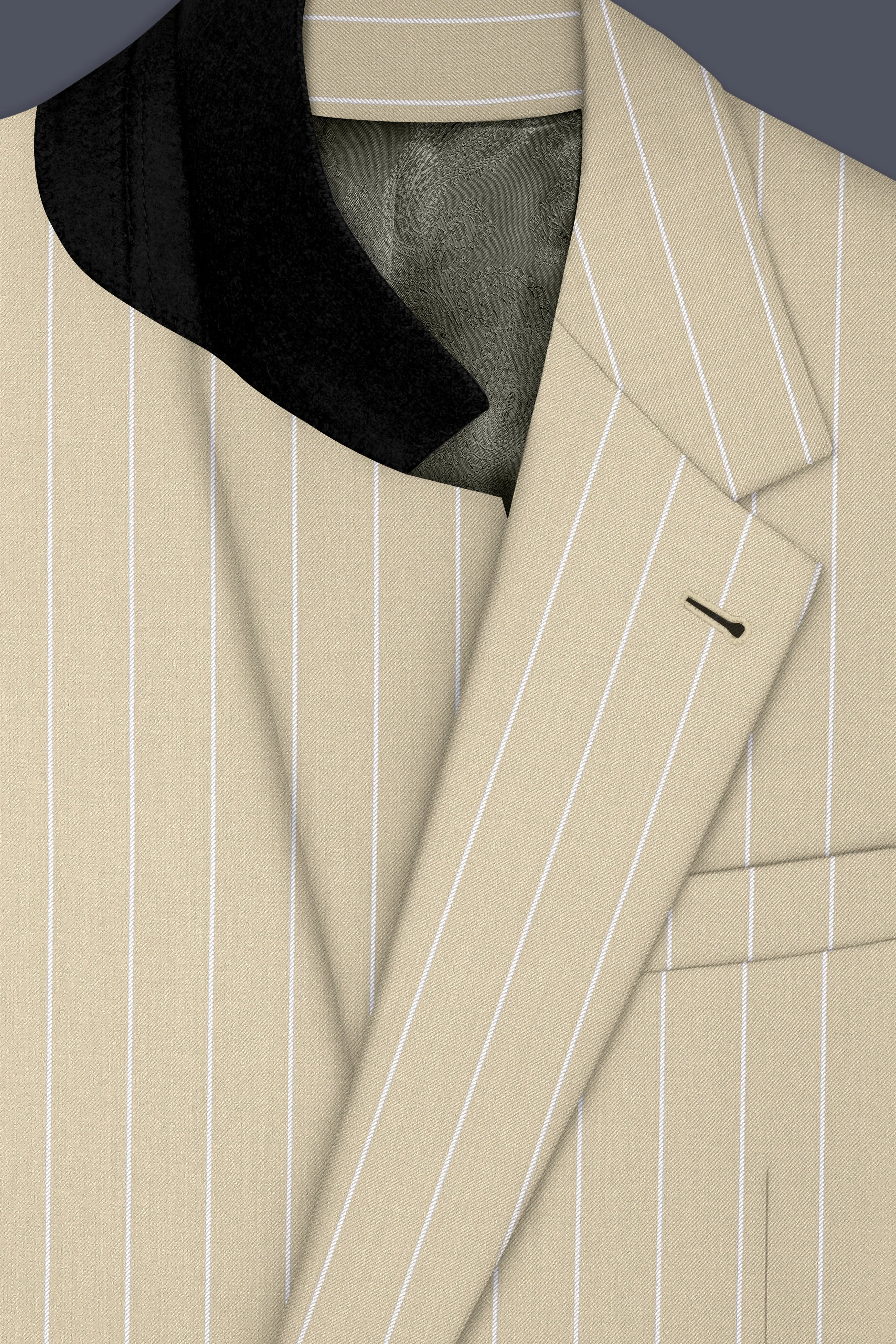 Lumier-Akaroa Cream And Bright White Chalk Striped Wool Rich Slight Stretch Single Breasted Blazer sold by French Crown product image thumbnail 4