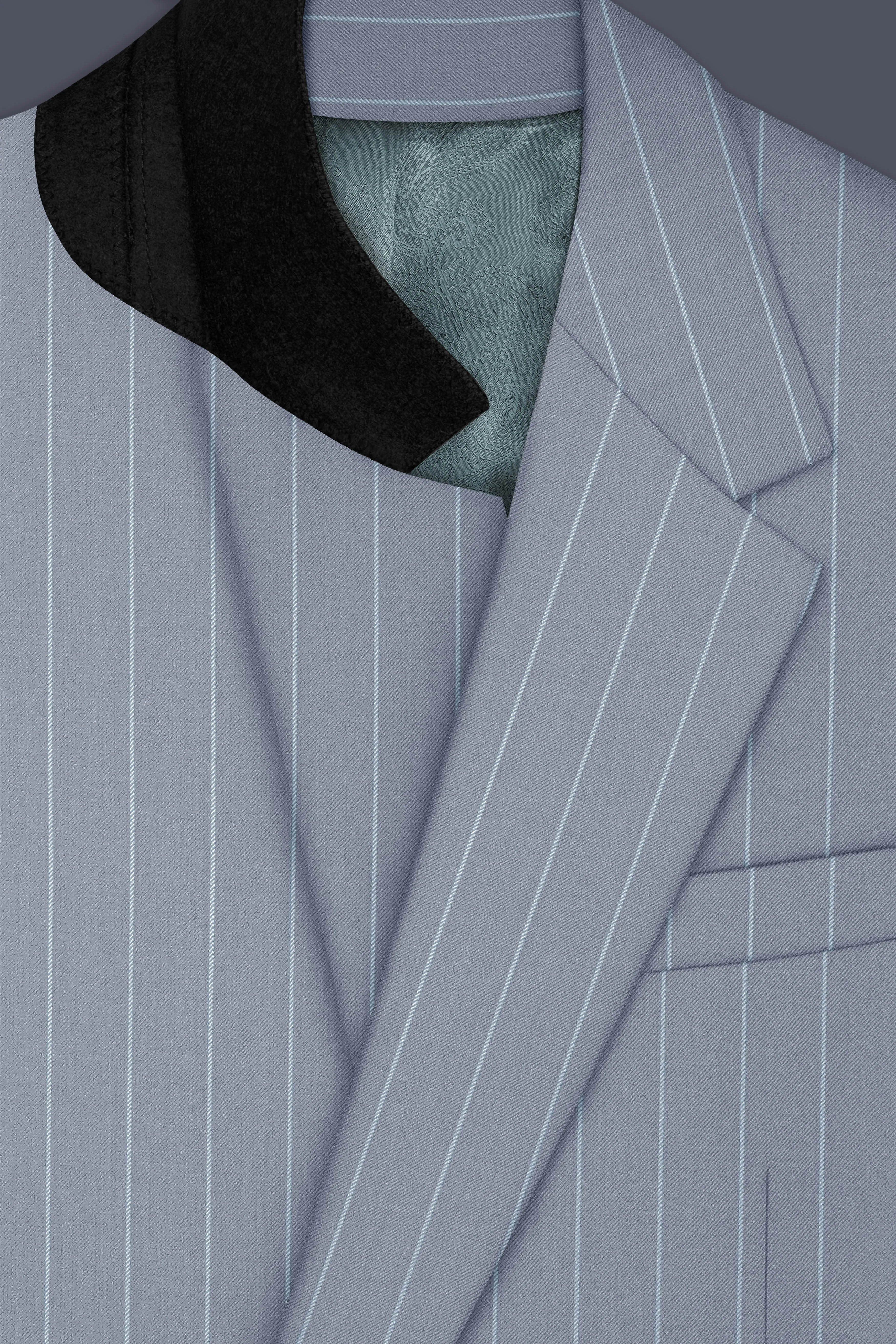 Prestige-Regent Gray And Bright White Chalk Striped Wool Rich Slight Stretch Single Breasted Suit sold by French Crown product image thumbnail 5