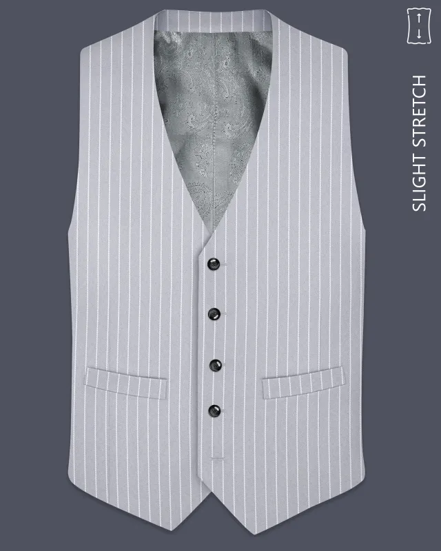 Sterlan-Goose Gray And Bright White Chalk Striped Wool Rich Slight Stretch Waistcoat made by French Crown