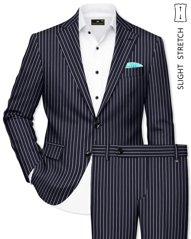 Maris-Baltic Sea Blue And Bright White Chalk Striped Wool Rich Slight Stretch Single Breasted Suit made by French Crown