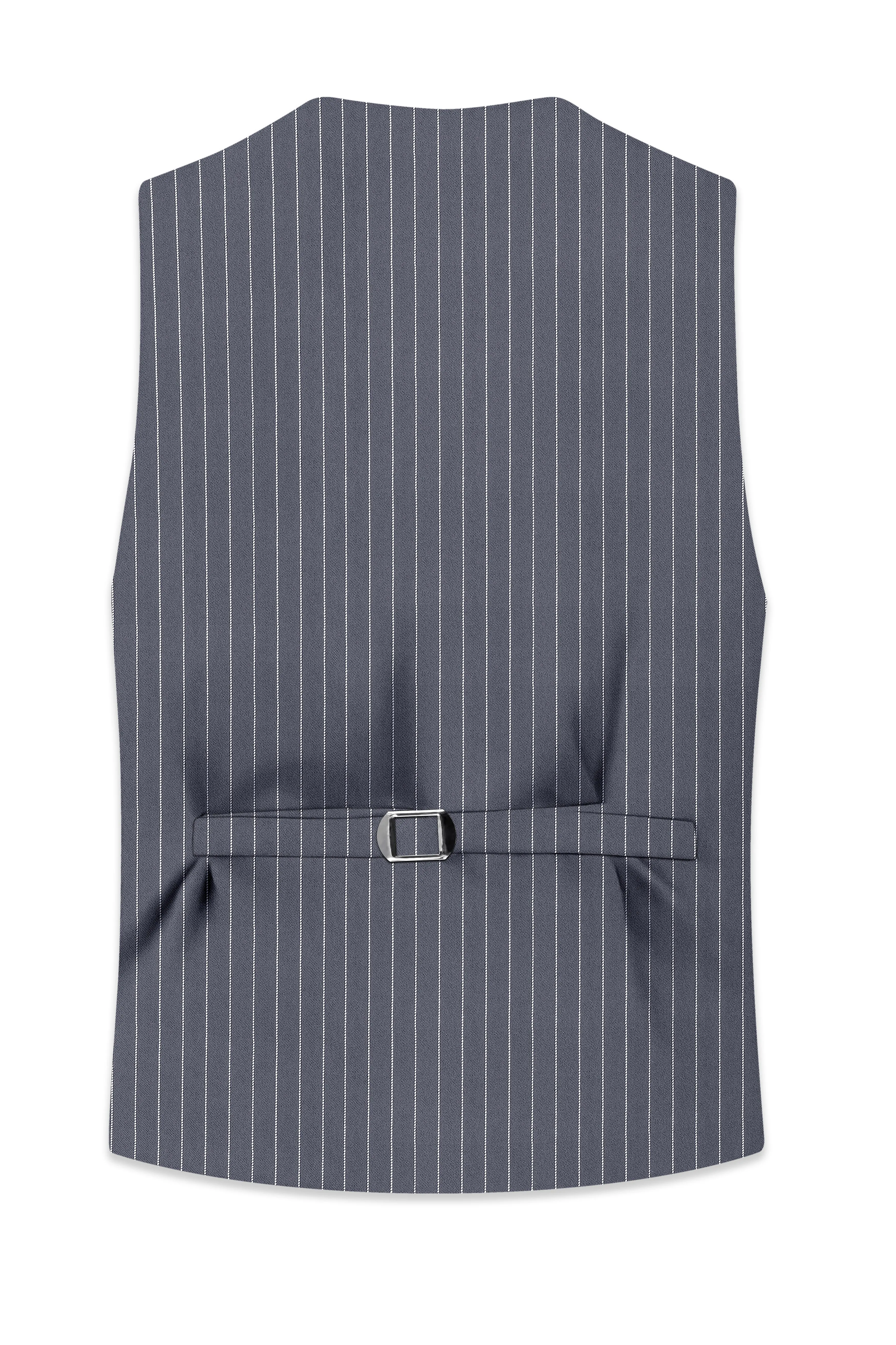 Monarch-Shark Gray And Bright White Chalk Striped Wool Rich Slight Stretch Waistcoat sold by French Crown product image thumbnail 4
