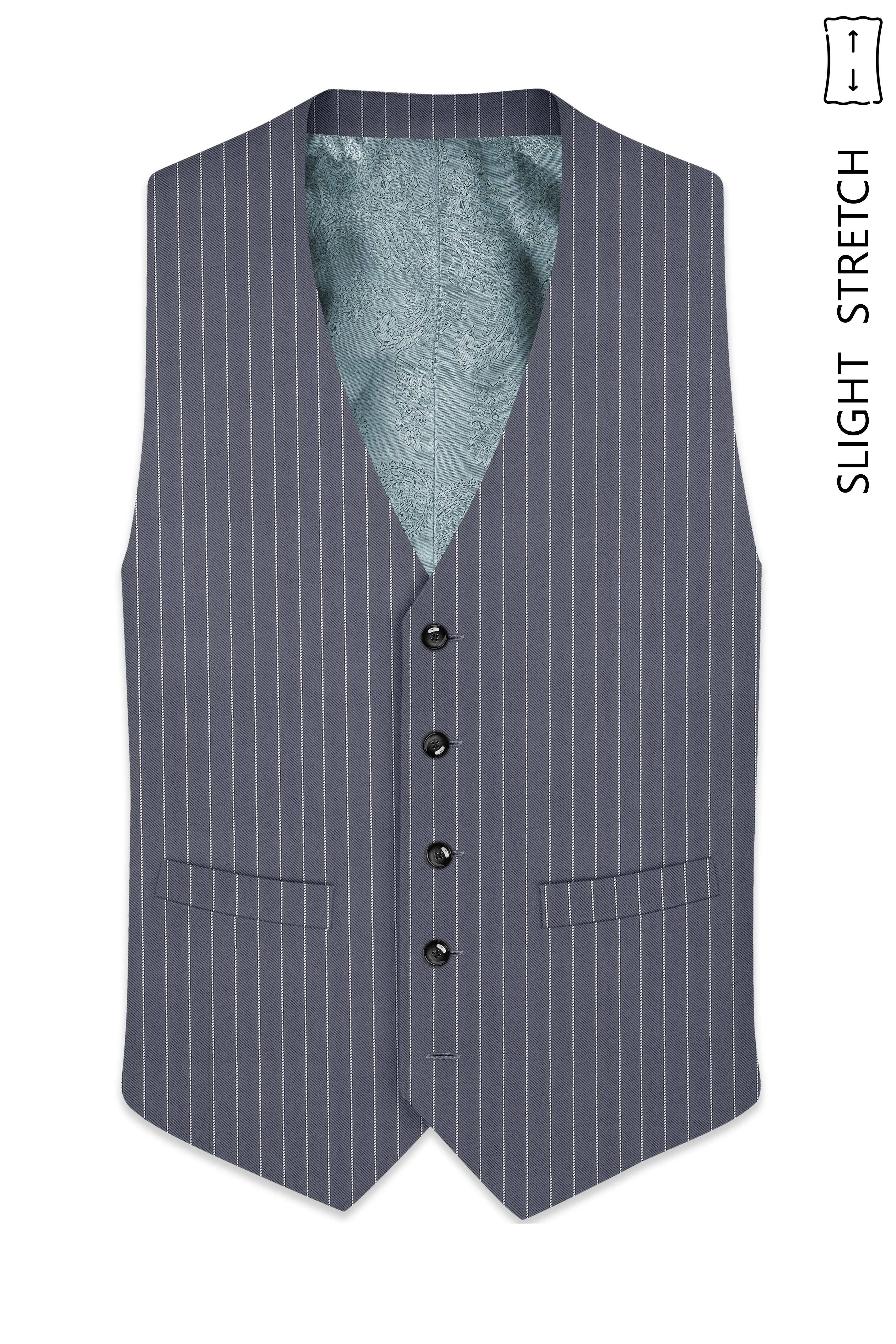 Monarch-Shark Gray And Bright White Chalk Striped Wool Rich Slight Stretch Waistcoat sold by French Crown product image thumbnail 2