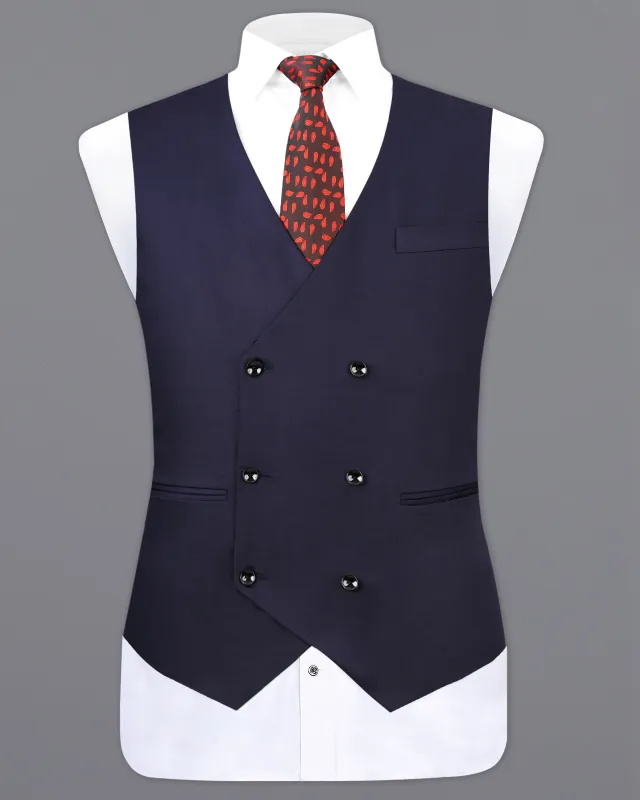 Blue Subtle Sheen Wool Blend Designer Waistcoat made by French Crown