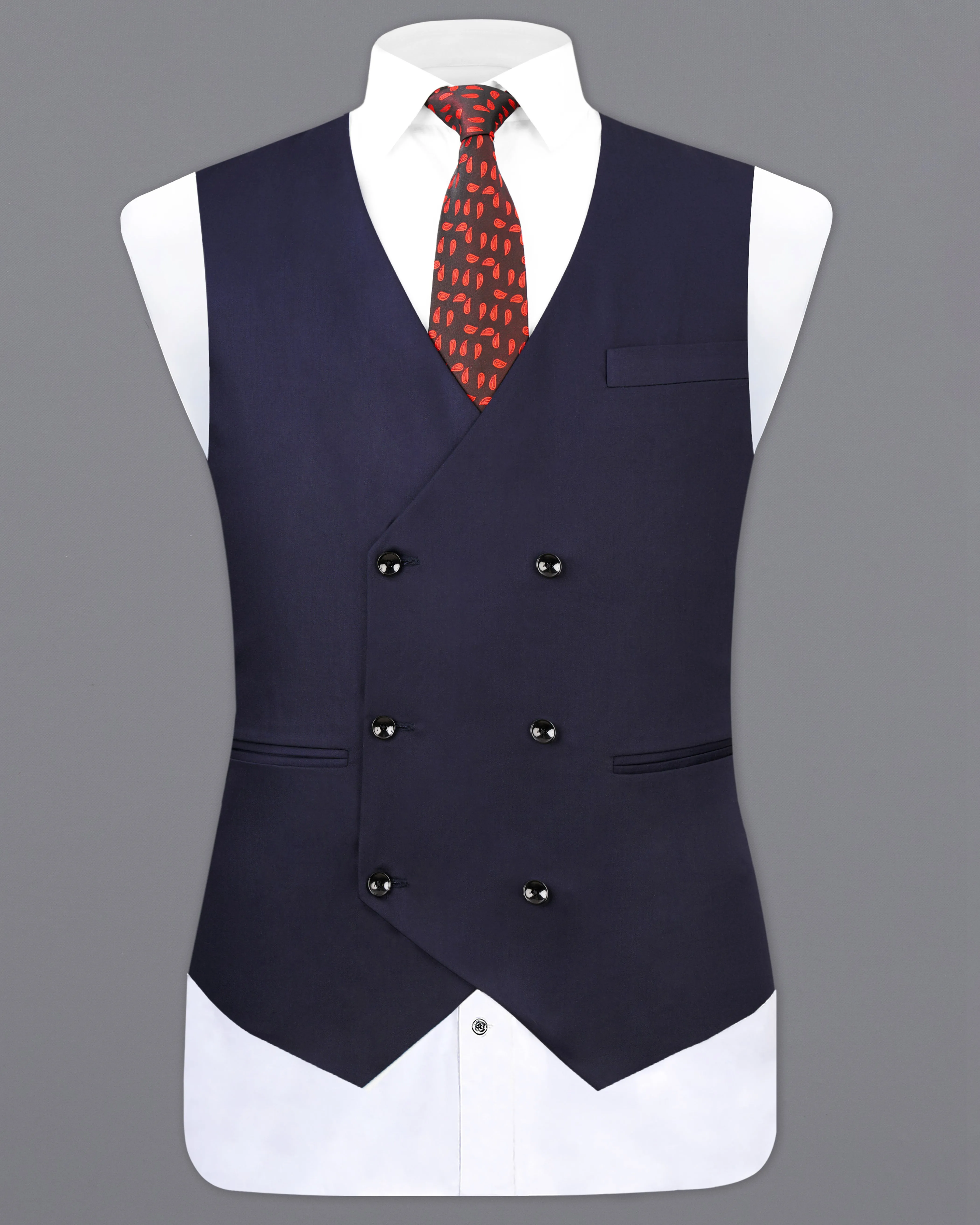 Blue Subtle Sheen Wool Blend Designer Waistcoat sold by French Crown