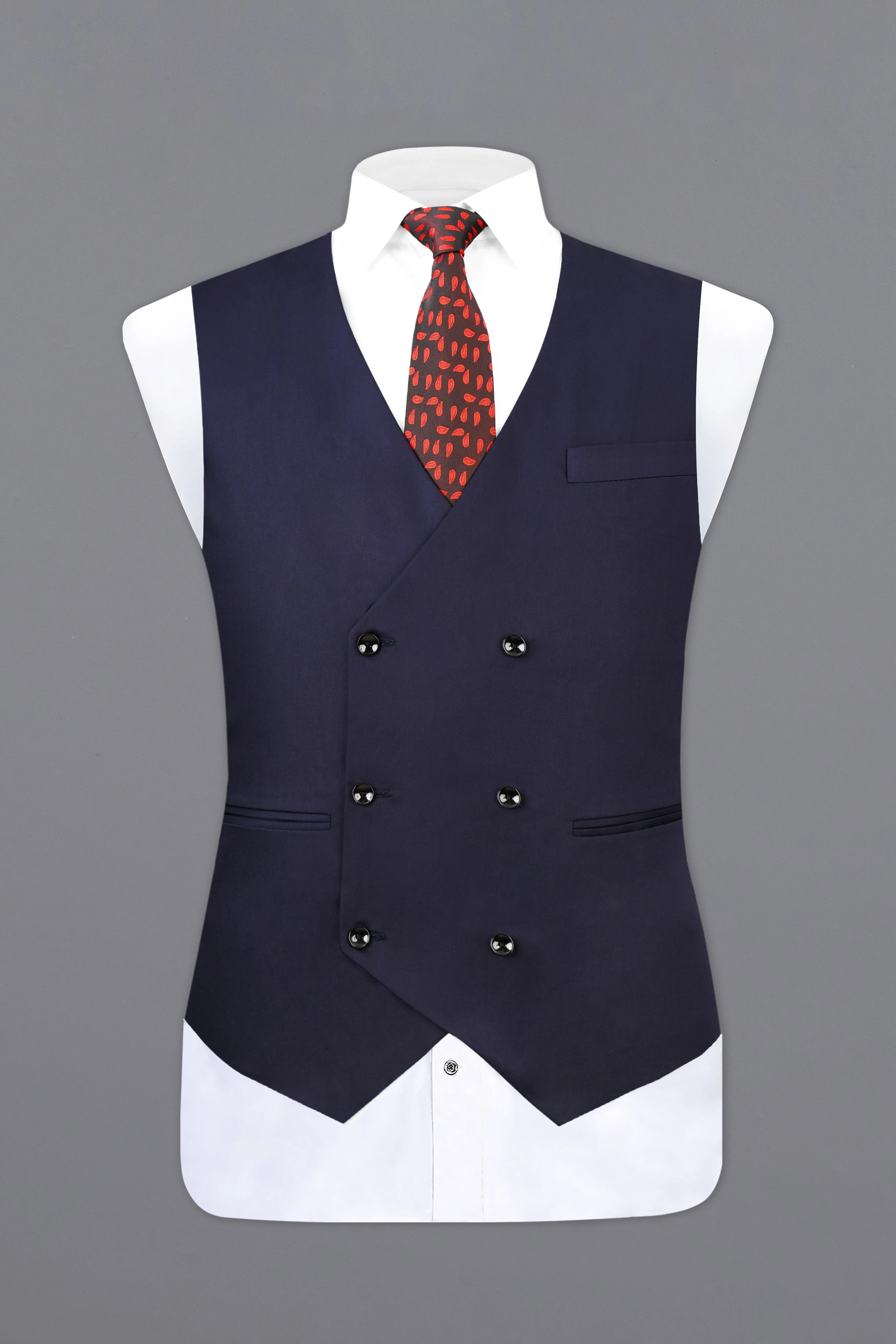 Blue Subtle Sheen Wool Blend Designer Waistcoat sold by French Crown product image thumbnail 2