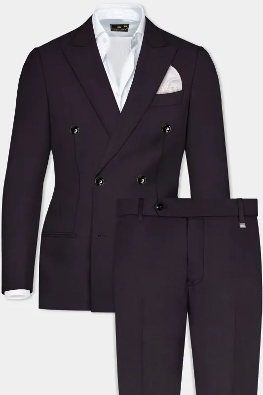Bastille Purple Solid Wool Blend Double Breasted Suit made by French Crown