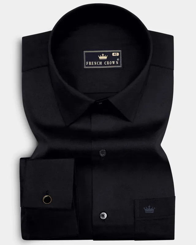Noir-Jade Black French Cuff Subtle Sheen Super Soft Premium Cotton Dress Shirt made by French Crown