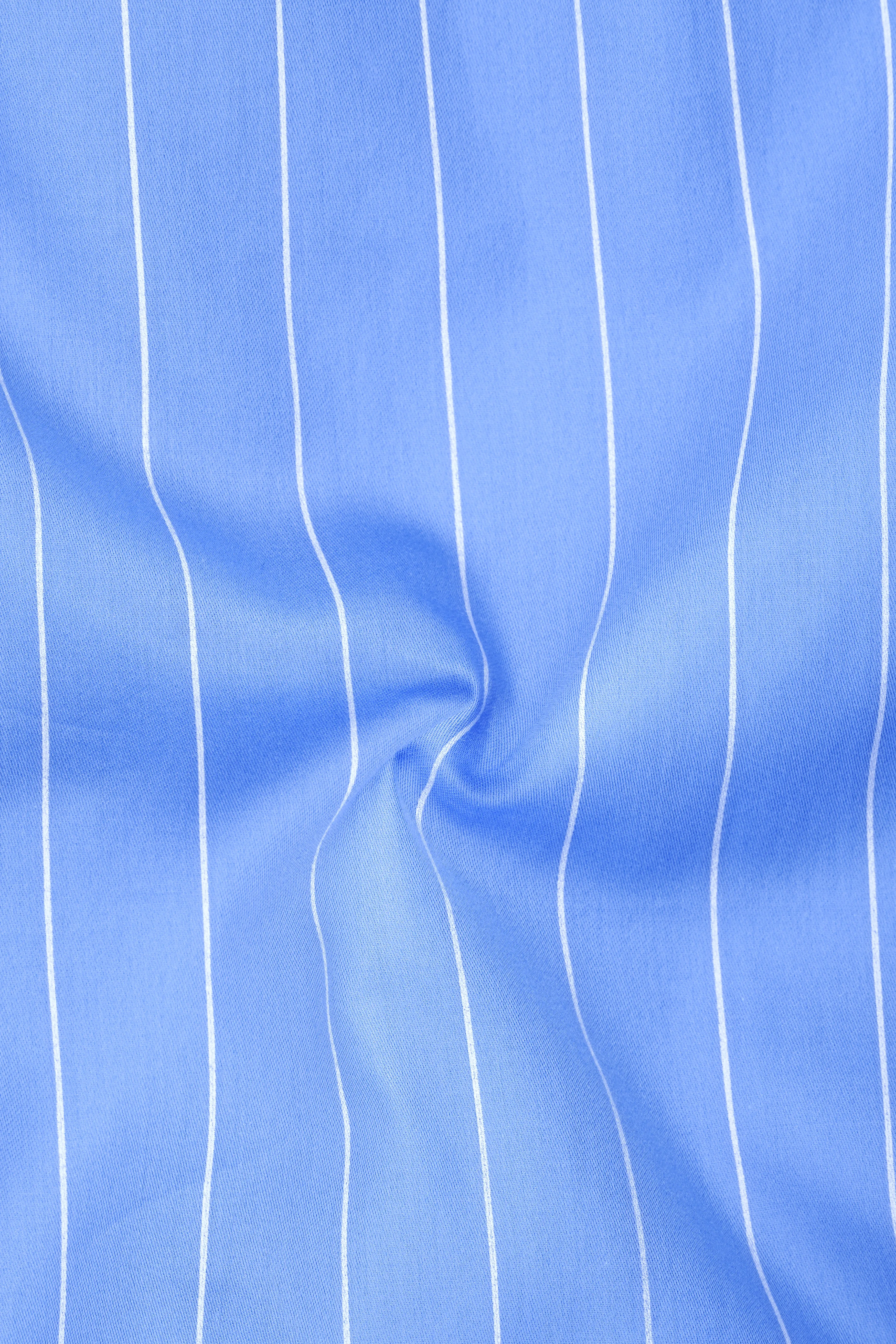 Elaris-Periwinkle Blue And Bright White Pin Striped Subtle Sheen Premium Cotton White Cuff Collar Dress Shirt sold by French Crown product image thumbnail 3