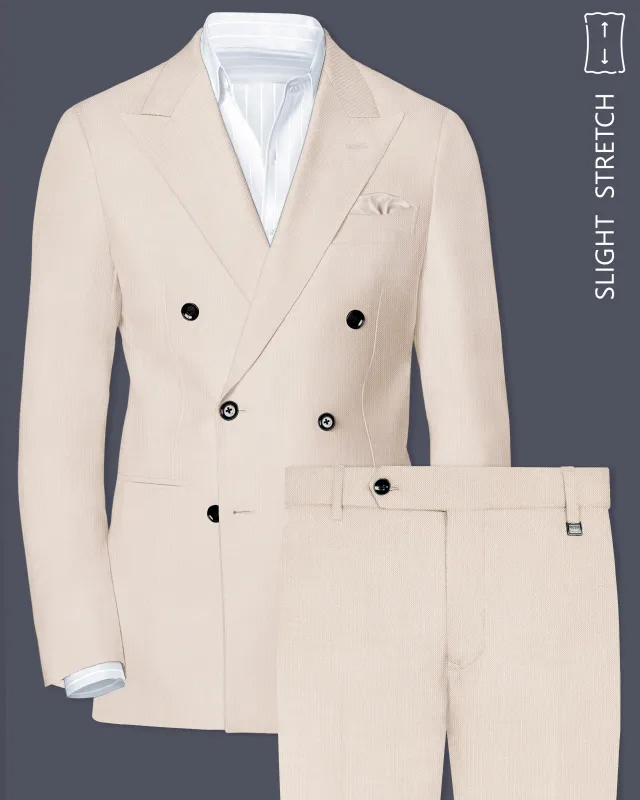 Velivon-Bizarre Cream Solid Wool Rich Double Breasted Slight Stretch Suit made by French Crown